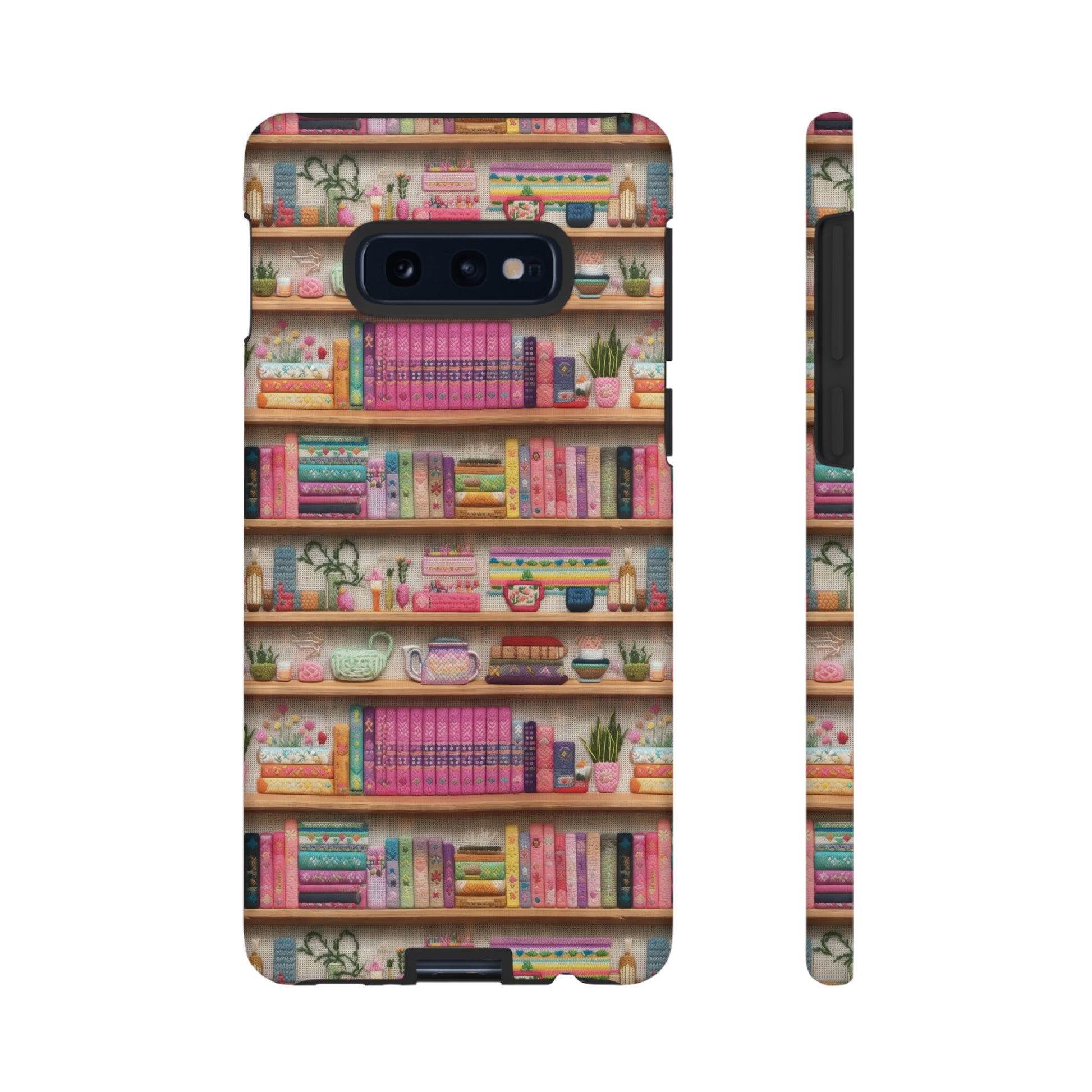 Phone Case 3D Illusion Books & Shelf Embroidery Design with Vibrant Colors Gift for Her Phone 15, Samsung iPhone Samsung Gift for Her Case iPhone 15, Samsung iPhone Samsung Accessory Gift for Her.