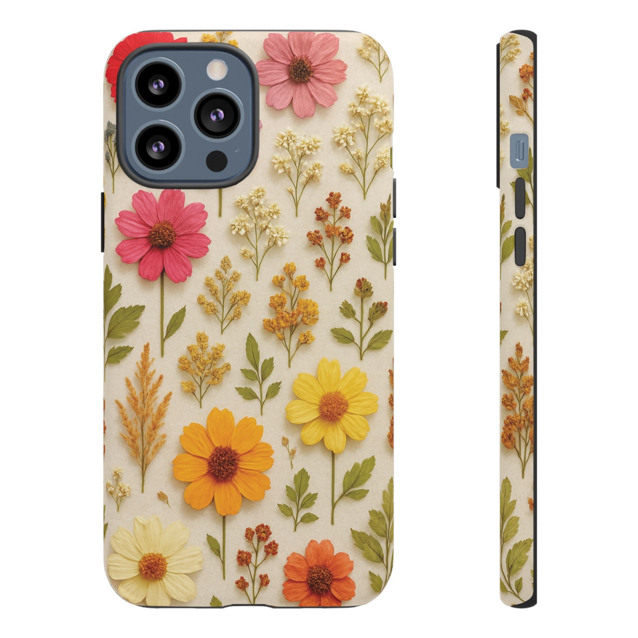 Dried Flowers Illusion Phone Case – Realistic Botanical Aesthetic, Colorful Pressed Floral Art, Trendy Nature-Inspired Protective Cover  iPhone & Samsung Models