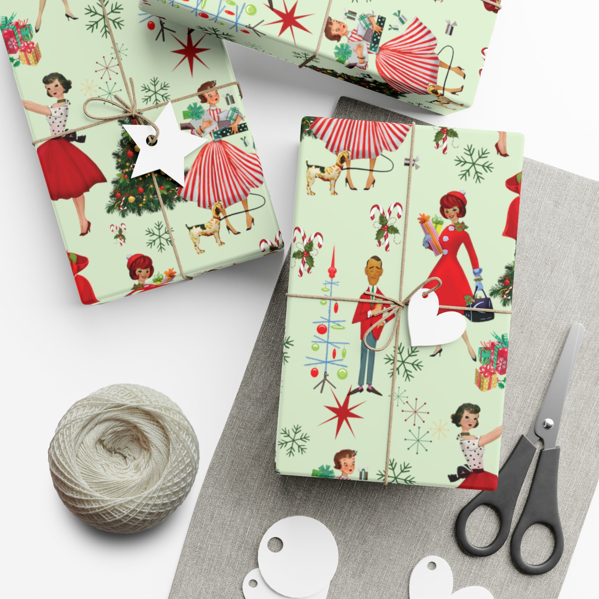 Vintage 50s Retro Christmas Wrapping Paper | Classic Holiday Designs | Nostalgic Gift Wrap | Mid-Century Holiday Patterns | Unique Retro Christmas Decorations | Festive Retro Style Christmas - MRSBYVALLE