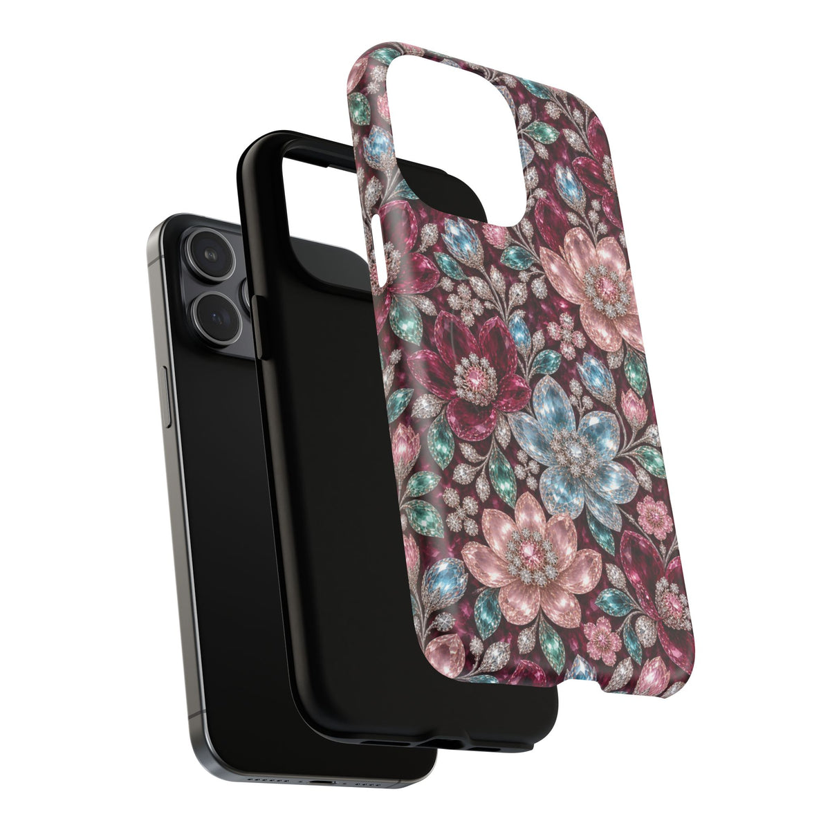Floral faux Jewel Phone Case Sparkling Burgundy Flower Tough Magnetic Case 18 iPhone