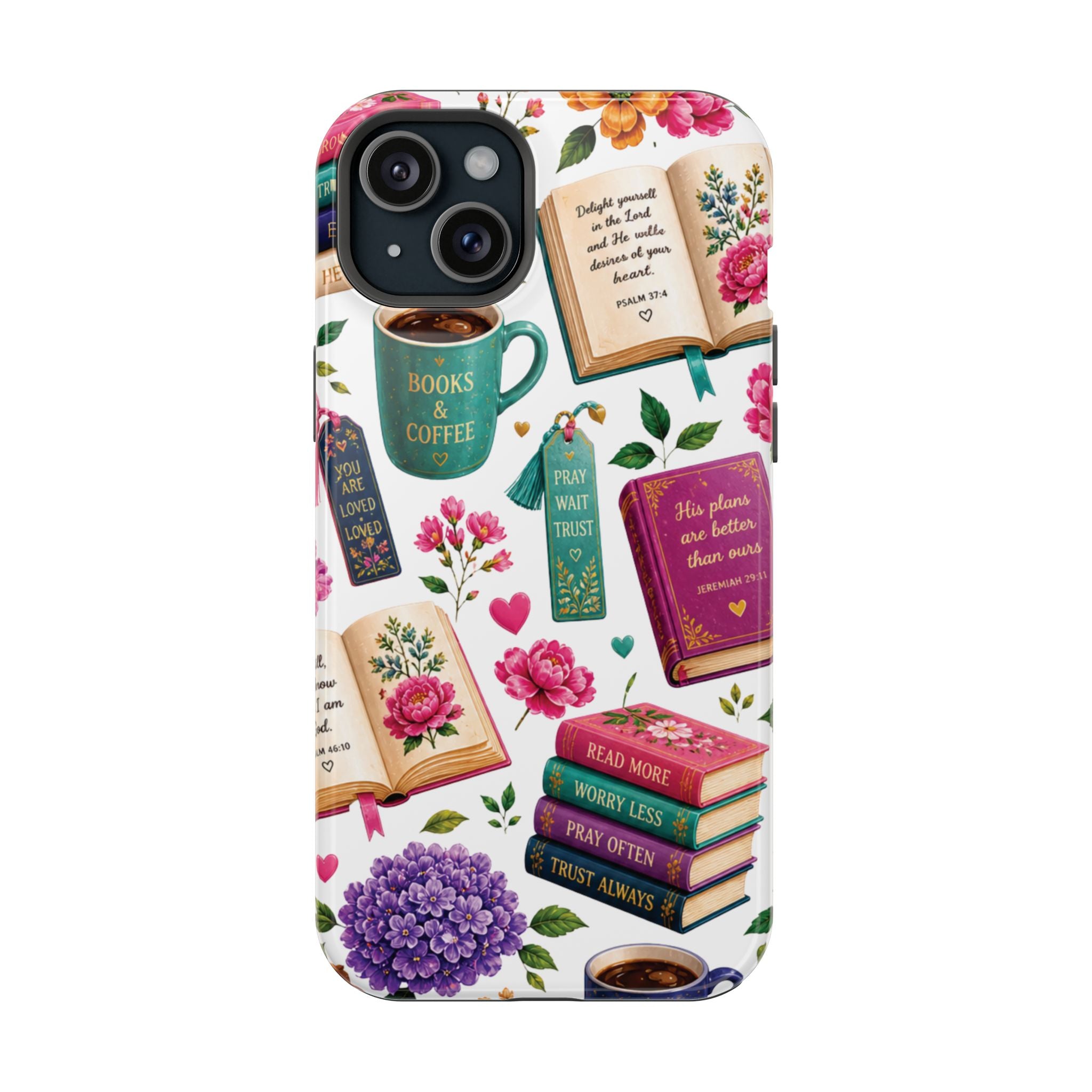 Christian Books & Coffee Phone Case — Magnetic Impact-Resistant Christian Gift