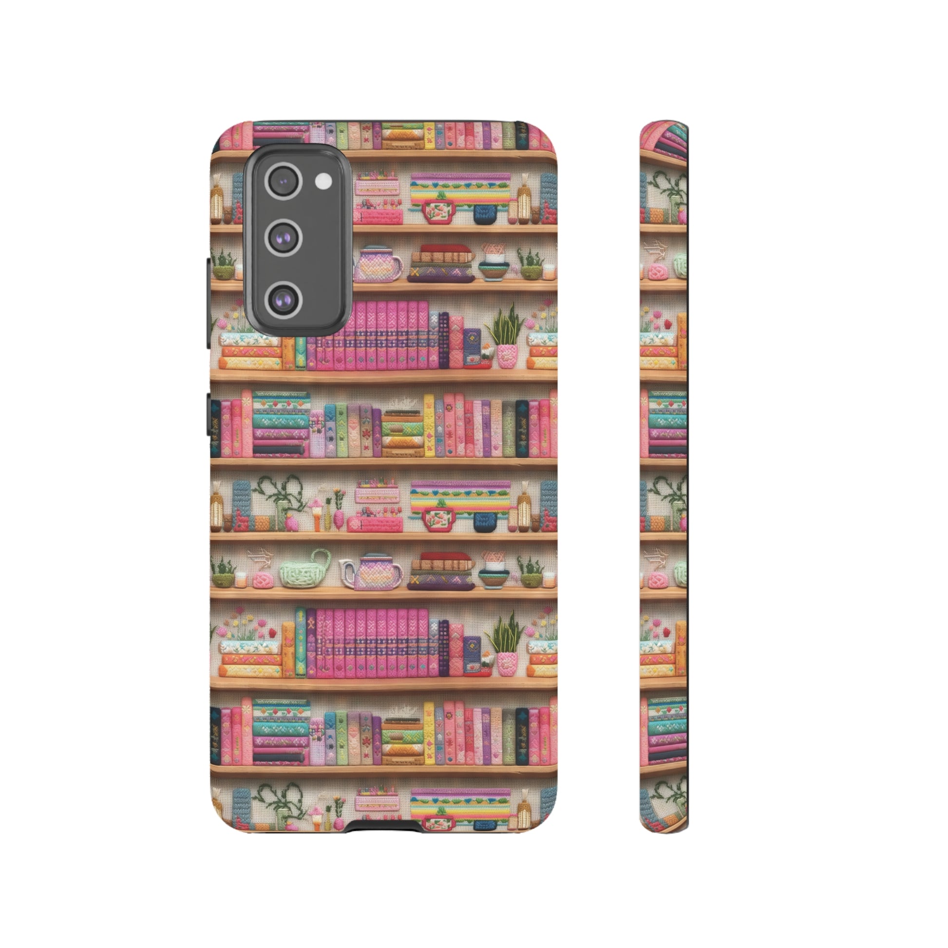 Phone Case 3D Illusion Books & Shelf Embroidery Design with Vibrant Colors Gift for Her Phone 15, Samsung iPhone Samsung Gift for Her Case iPhone 15, Samsung iPhone Samsung Accessory Gift for Her.
