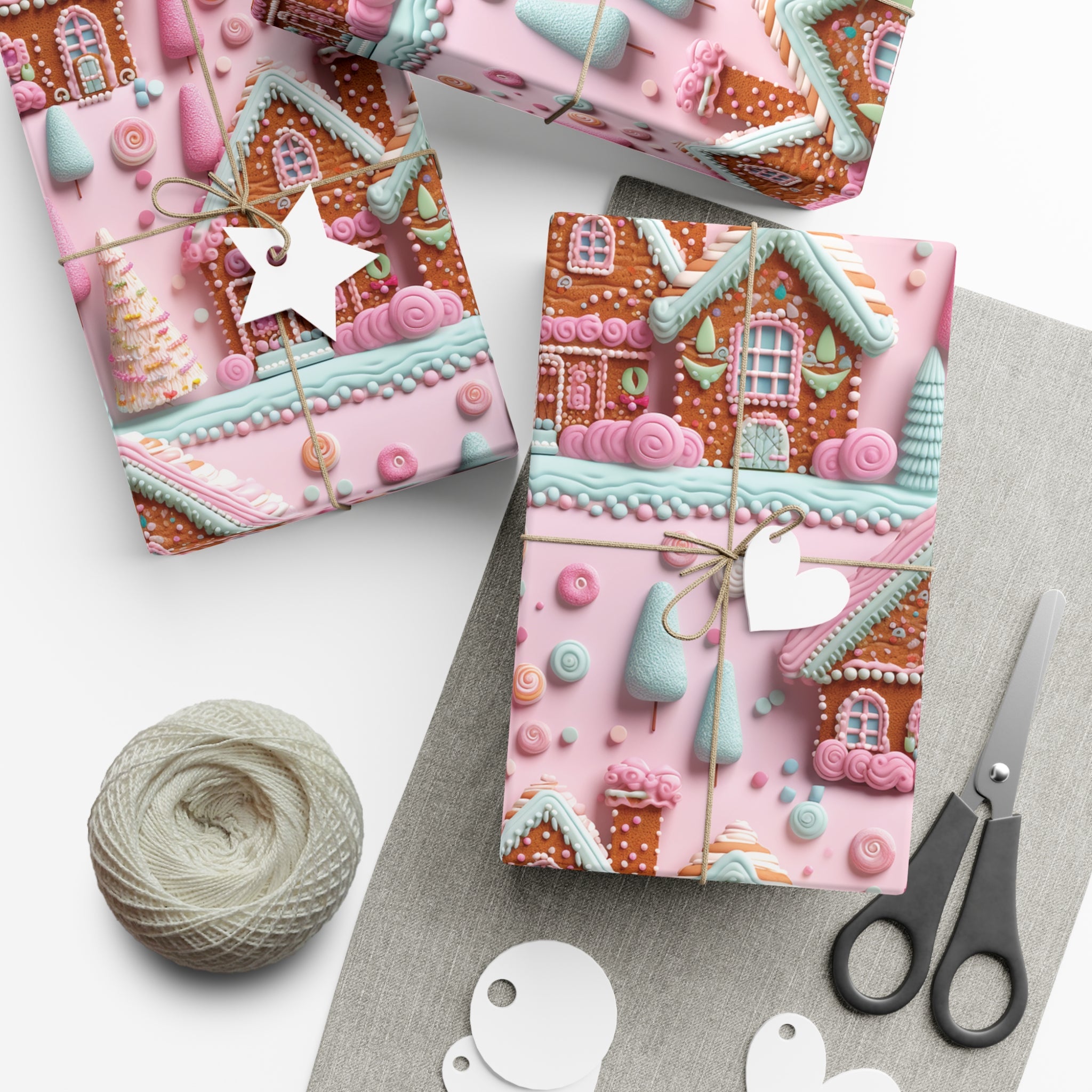 3D Clay Illusion Pink Gingerbread House Wrapping Paper Festive, Playful, and Perfect for Adding a Sweet Touch to Your Holiday Gifts Moms - MRSBYVALLE