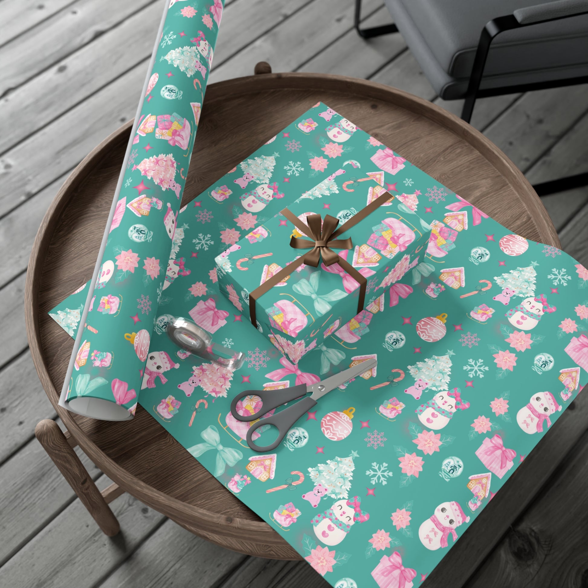 Glam Christmas Wrapping Paper  Pink Turquoise Holiday Gift Wrap, Festive Fun Design for Stylish Presents, 3 Size Options Available Gift Mom