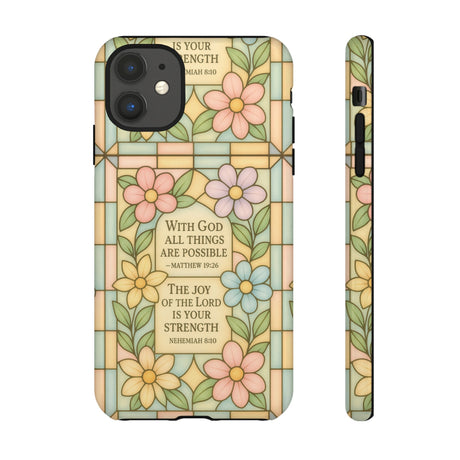 Pastel Stained Glass Bible Verse Phone Case Christian Affirmation Cover, Soft Geometric Design, iPhone Samsung Google, Faith Gift for Her Bible Verse or Affirmation | Protective, Inspirational Gift for Christians