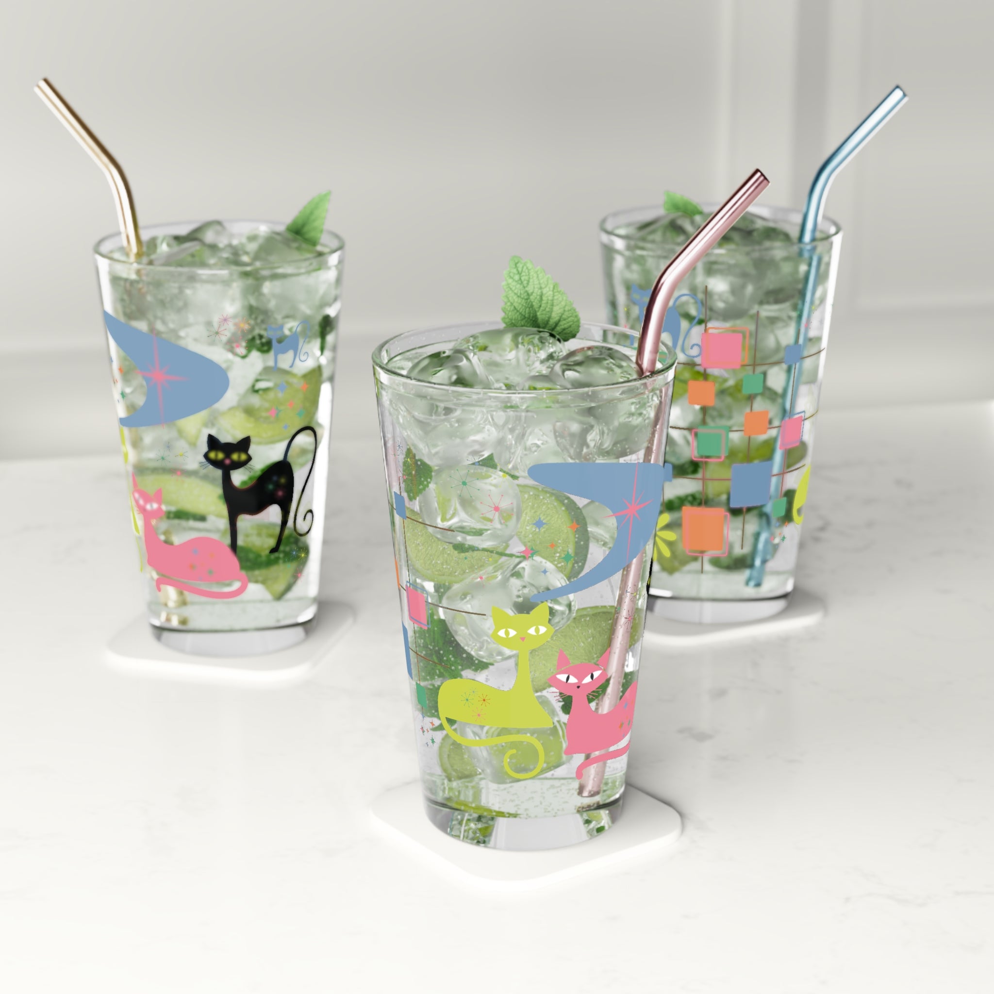 Verre à pinte Atomic Kitty Retro — Verre à boisson vintage pour fêtes de 47 cl