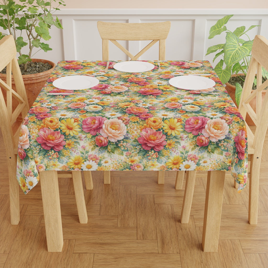 Nappe florale rose et jaune – Décor de table lumineux pour fête printanière
