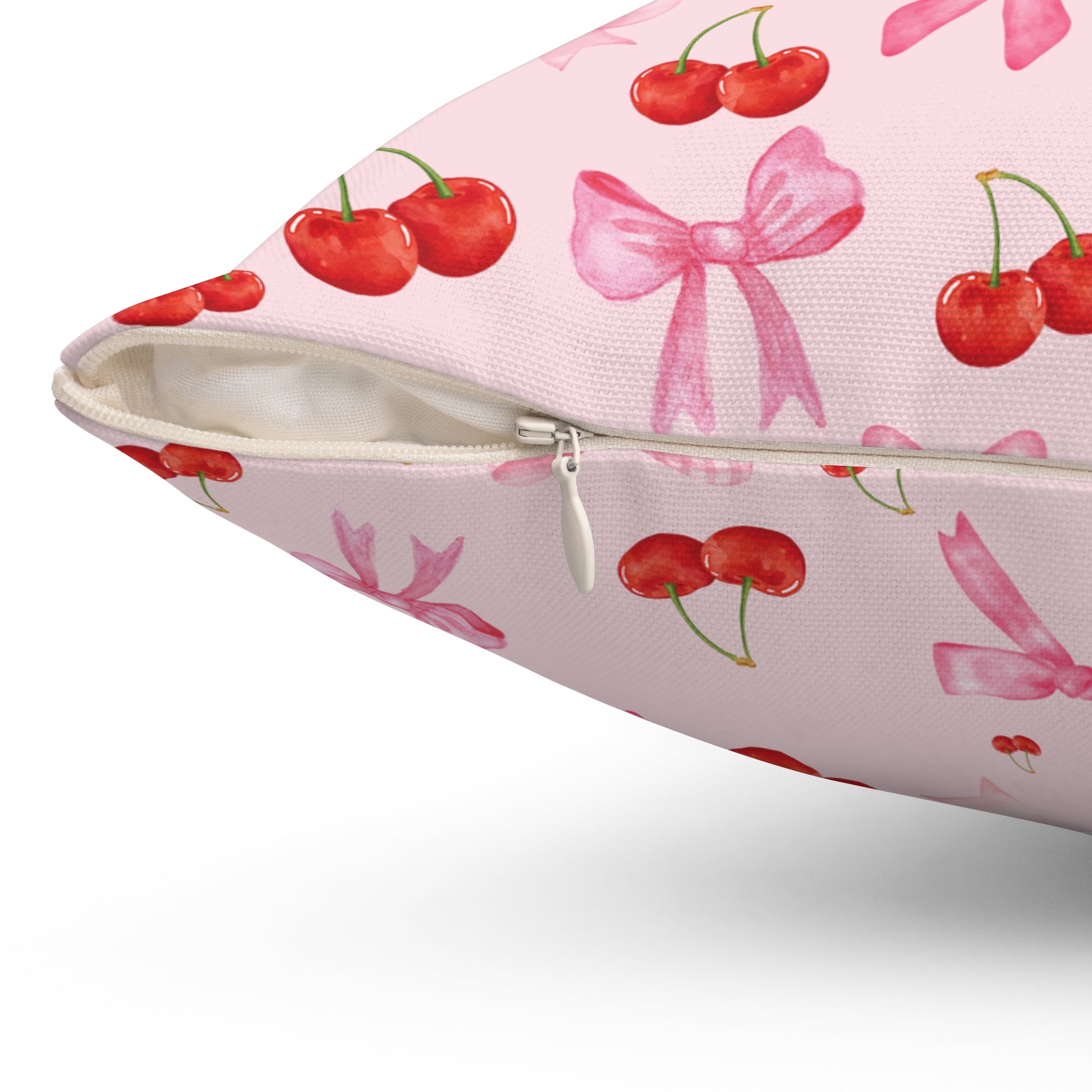 Pink Decorative Pillow Coquette Cherry Ribbon Bows Home Accents Mother's Day Gift Luxurious Home Living Room Comfort for Bedroom or Housewarming Gift New House, Bridal Shower Gift.