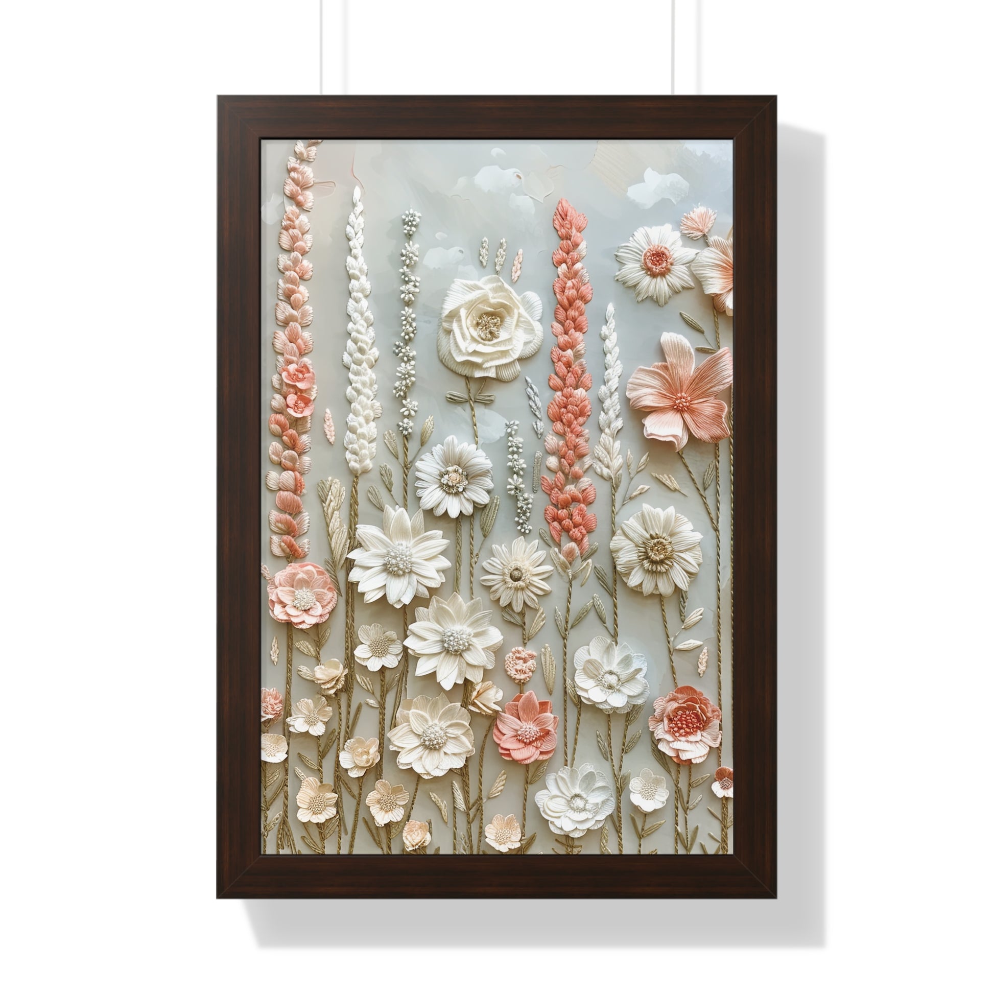Delicate Pastel Floral Wall Art Captivating Blossom Patterns in Soft Hues and Elegant Home Décor Perfect for Living Rooms, Bedrooms, and Cozy Corners Encased in Black, White, or Walnut Frames with Durable Ready to Hang  Timelessly Crafted. - MRSBYVALLE