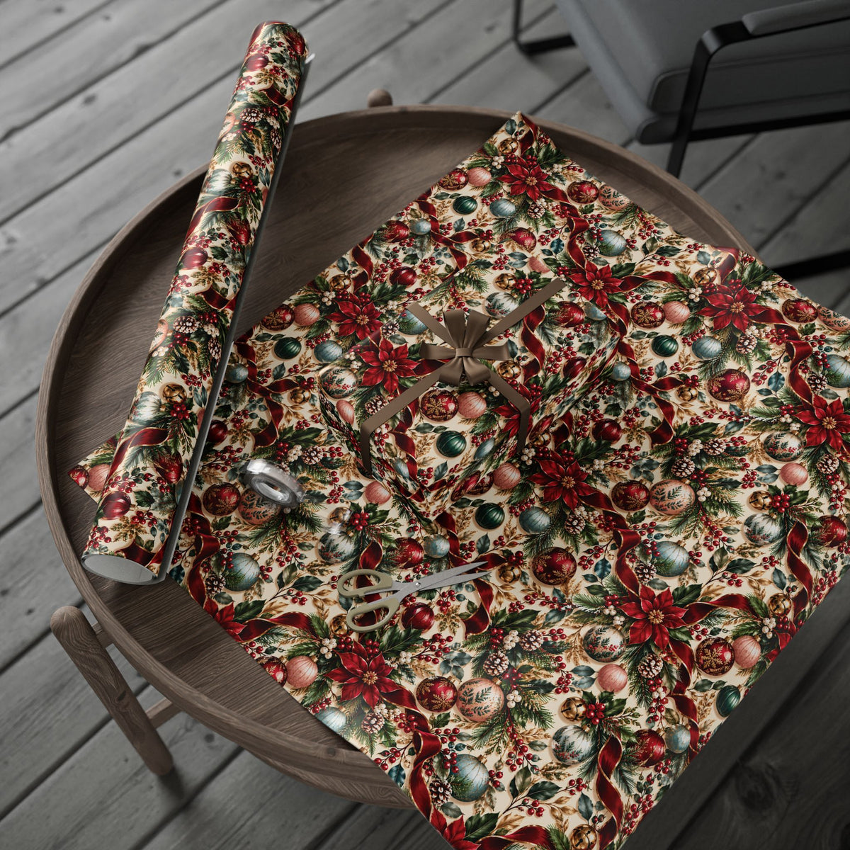 Vintage Christmas Poinsettia Wrapping Paper