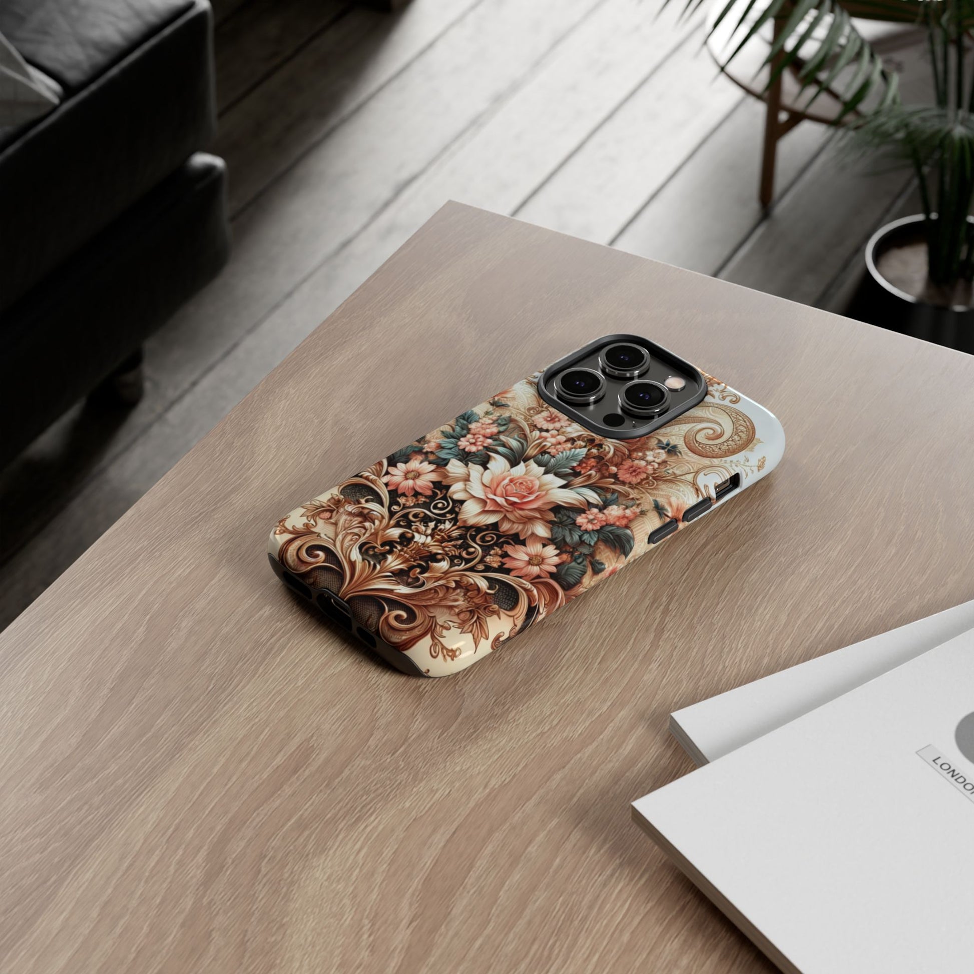 Gold Design Luxury Phone Tough Case Floral Elegant Durable Stylish for Modern Devices iPhone 17, 16, 15, Samsung iPhone Samsung Accessory Gift for Her