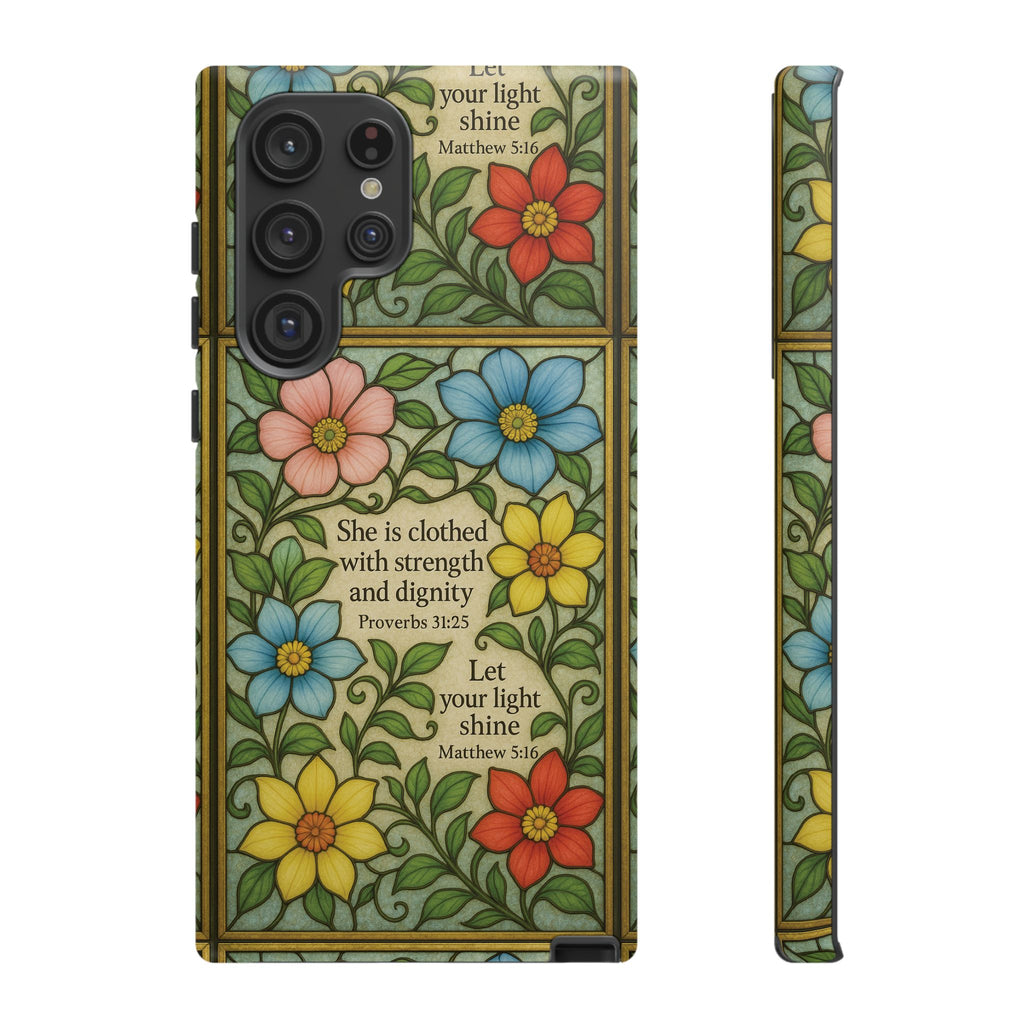Pastel Floral Stained Glass Bible Verse Phone Case Christian Affirmation, Soft Faith Design, iPhone Samsung Google, Inspirational Gift for HerGift for Christians
