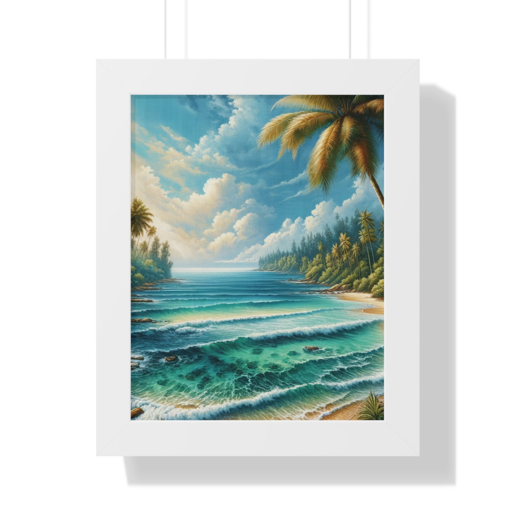 Coastal Bliss Ocean Beach View Framed Canvas Wall Art for Home Decor Framed Canvas Print Wall Art Classic Encased in Black, White, or Walnut Frames with Durable Acrylic Protection Ready to Hang  Timelessly Crafted..
