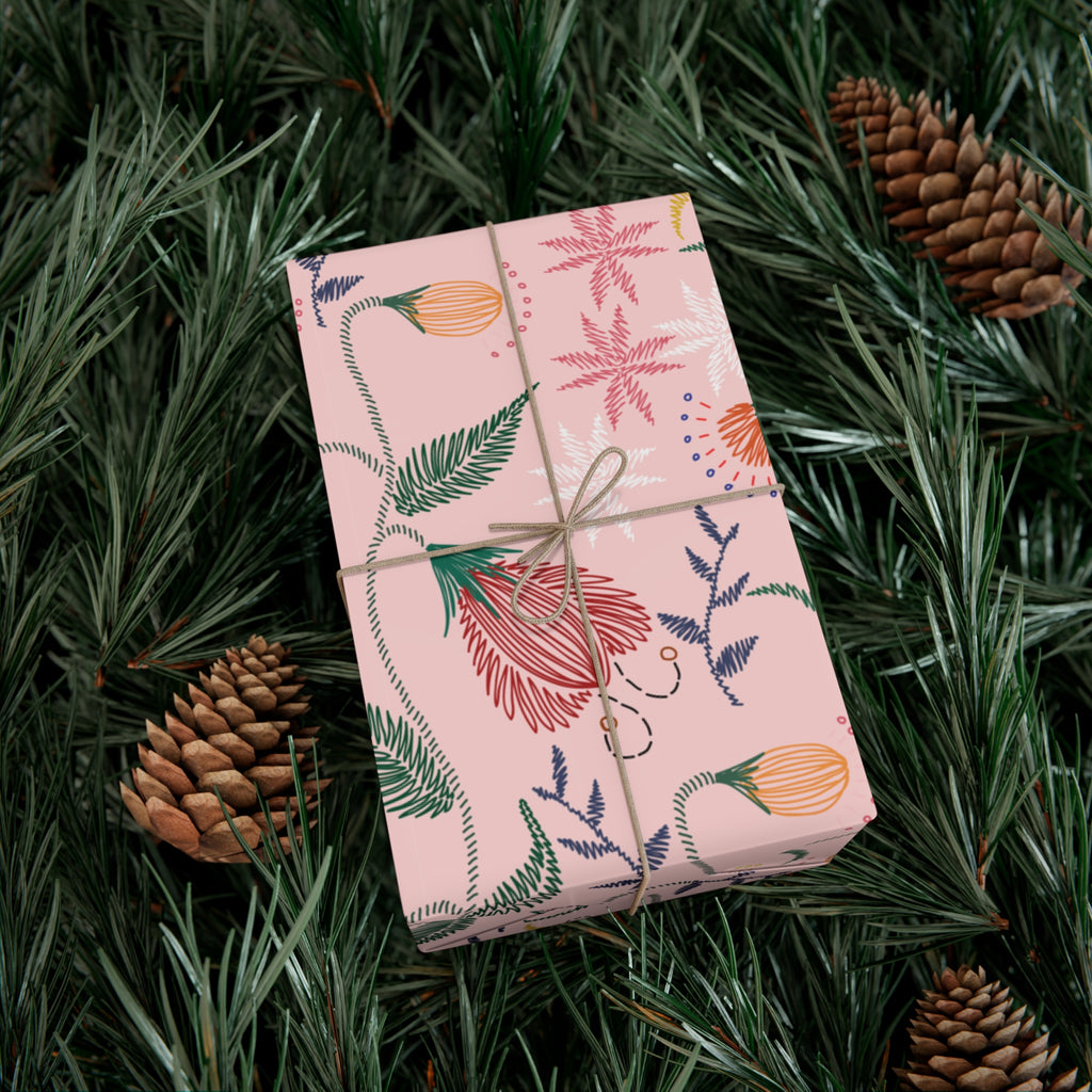 Pink Wildflowers Wrapping Paper Pink Bows Cherries Elegance Perfect for Gifts Weddings, Bridal Baby Showers All Occasion - MRSBYVALLE