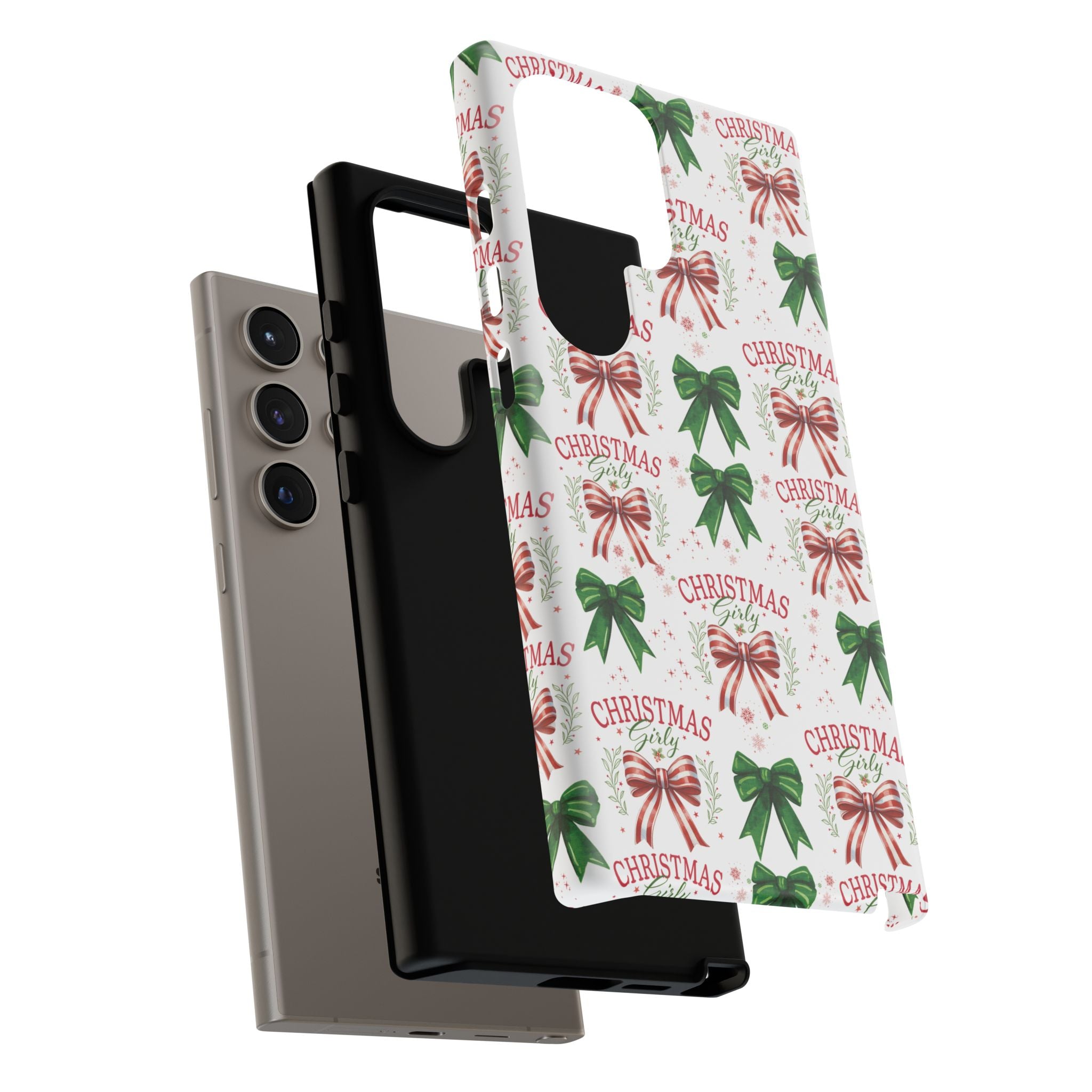 Girly Christmas Coquette Bows Pastel Phone Case for iPhone 17 16 15 23 Samsung, and Pixel | Stylish Protective Cover Gift for Her Perfect for Floral Lover