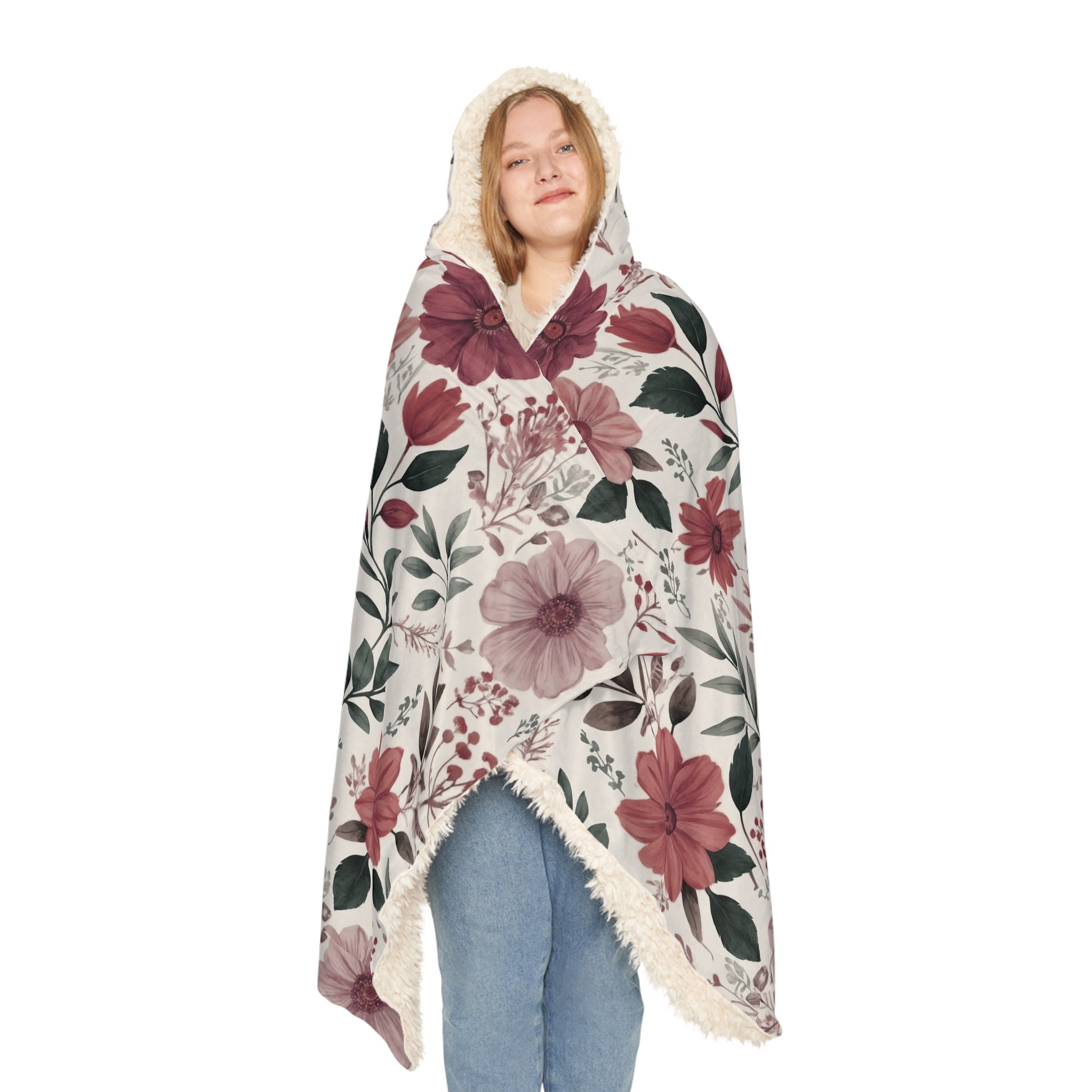 Romantic Rose Floral Hooded Blanket – 3D Illusion Cozy Sherpa Throw, Soft Gift for Her, Snuggle Up in Love & Warmth This Winter Gift for Mom Housewarming