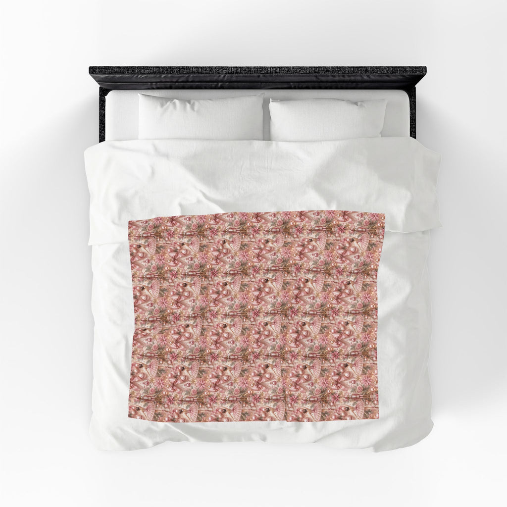 Velveteen Plush Blanket - Pink Ballerina and Nutcracker Bows Christmas
