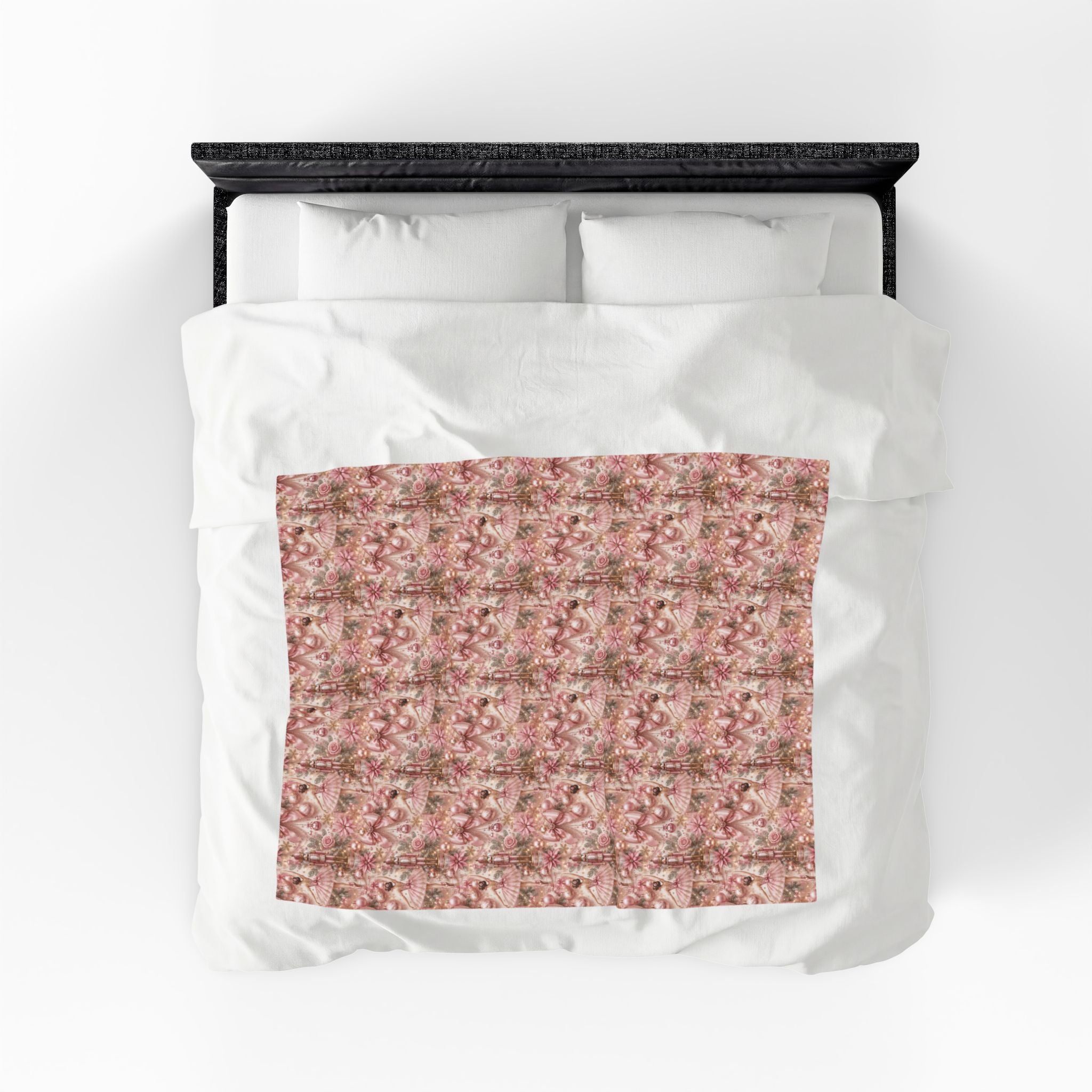 Velveteen Plush Blanket - Pink Ballerina and Nutcracker Bows Christmas