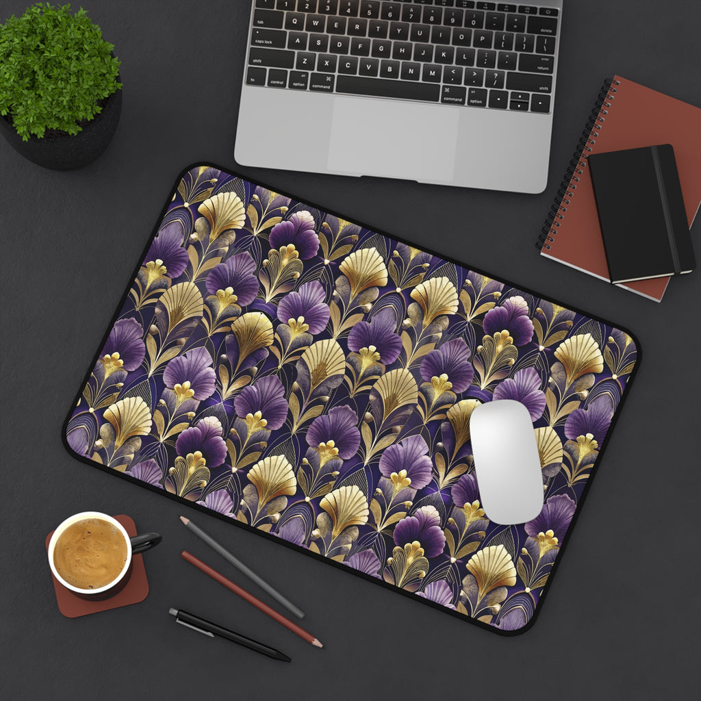 Art Deco Purple & Gold Desk Mat — Royal Decorative Desk Pad