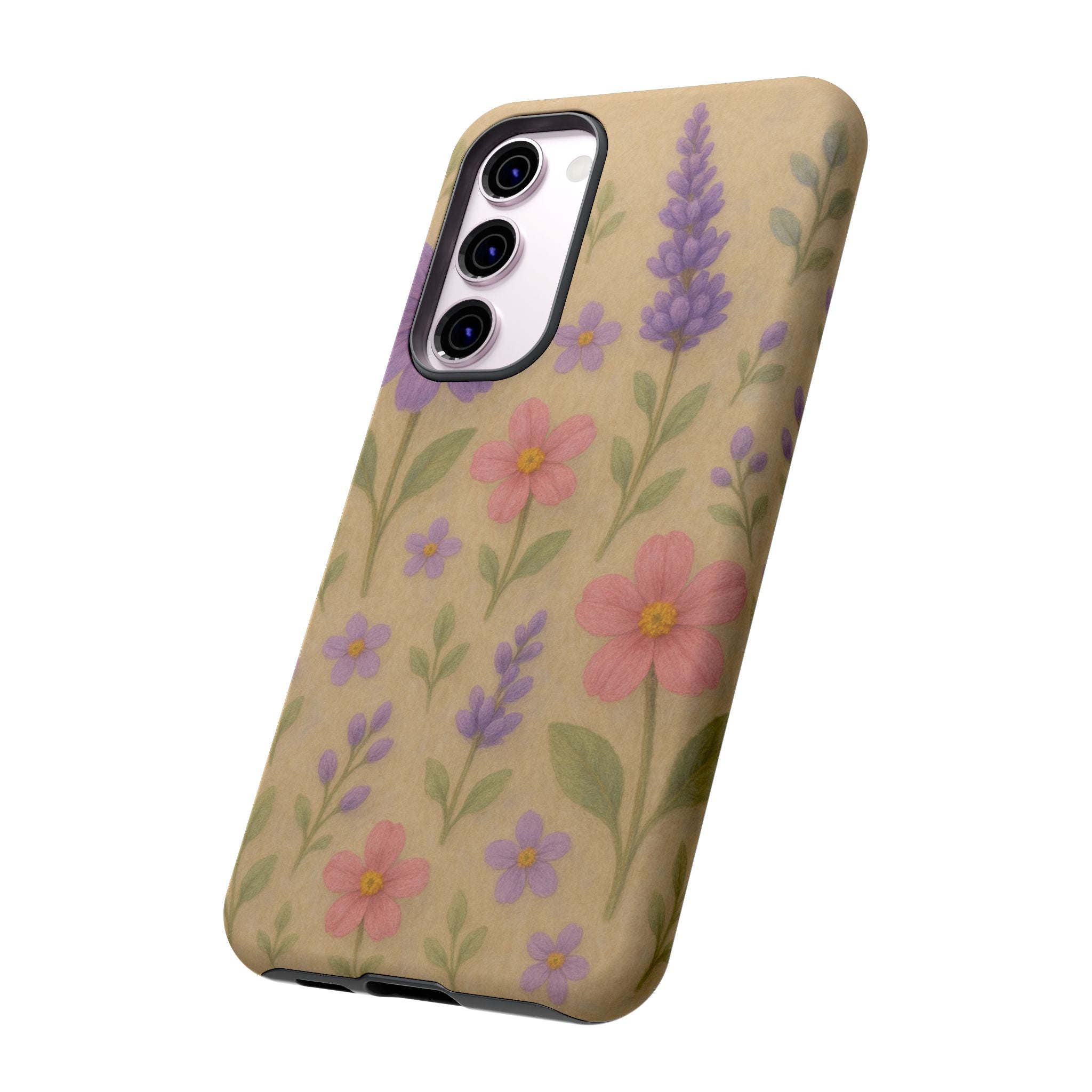 3D Illusion Wildflower Phone Case Cute Pastel Floral Design in Lavender, Pink, Mint Green – Aesthetic Protective Case for iPhone and  Android