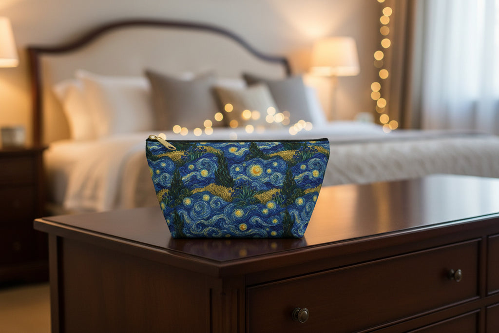 Pouch with 'Starry Night' design on a white background