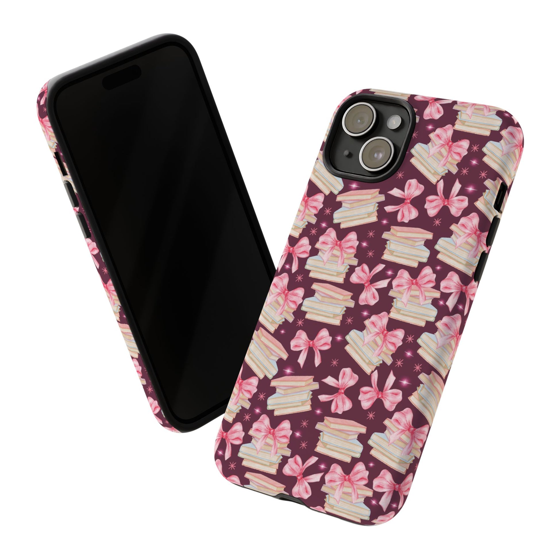 Coquette Pink Bows & Books Phone Case for iPhone 16 15 14 13 12  21 23 Samsung, and Pixel | Stylish Protective Cover Gift for Her Perfect for Floral Lover
