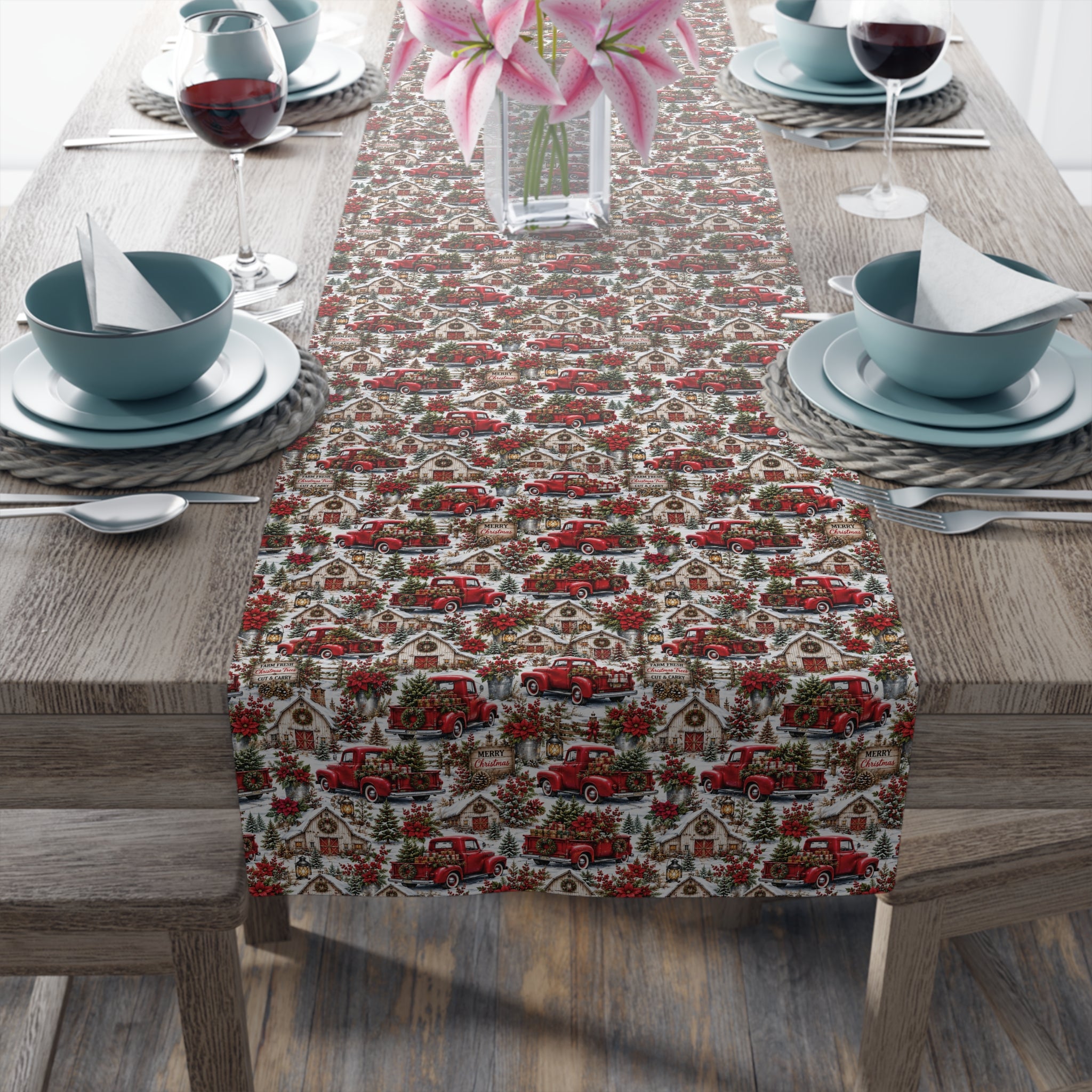Autumn Harvest Table Runner — Rustic Farmhouse Cotton-Poly Dining Decor