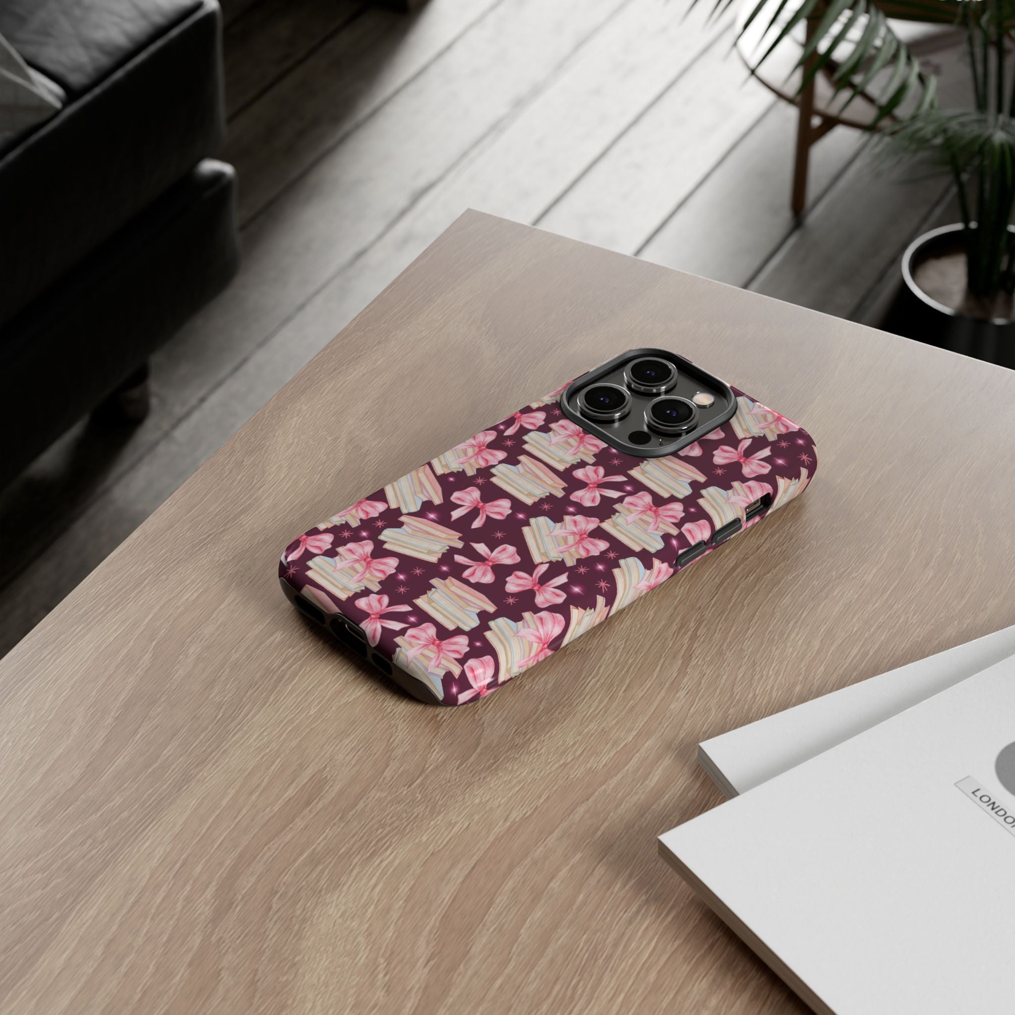 Coquette Pink Bows & Books Phone Case for iPhone 17 and Samsung, Pixel | Stylish Protective Cover Gift for Her Perfect for Floral Lover