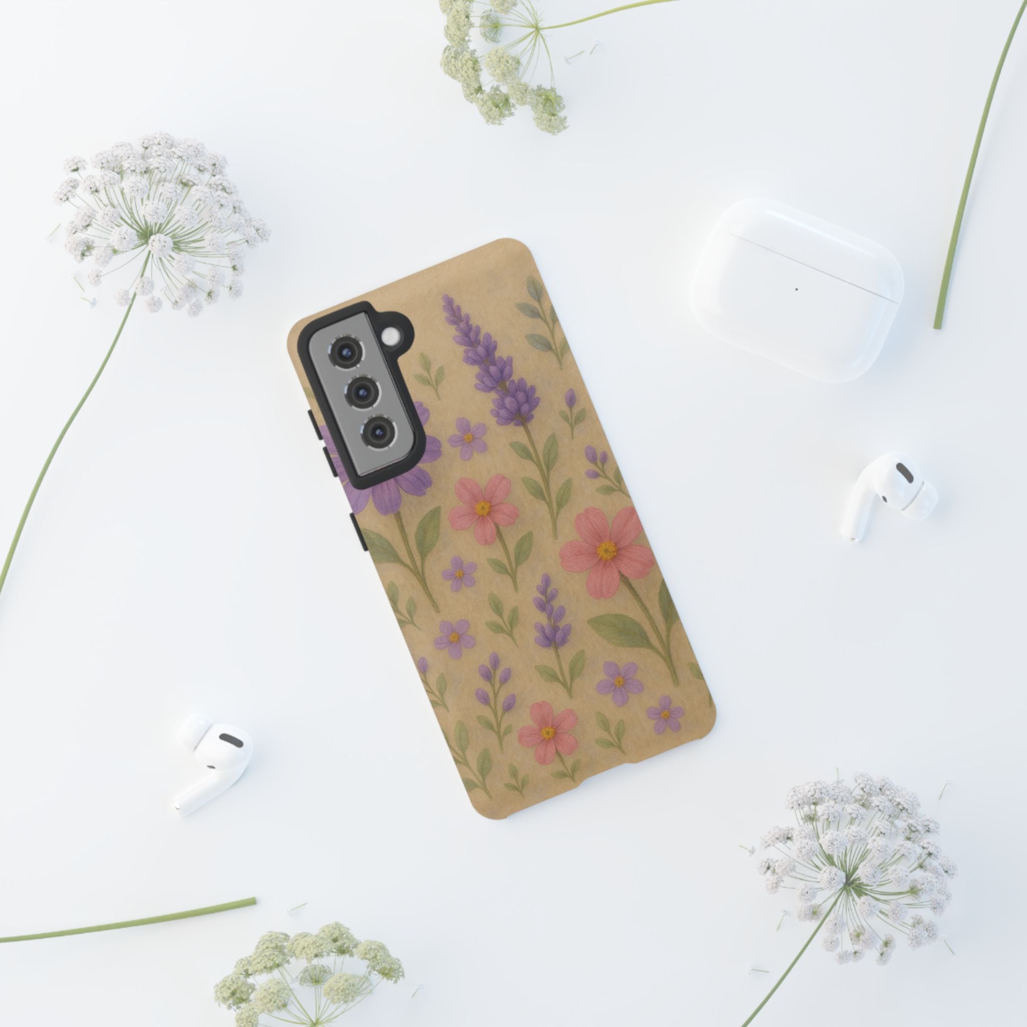 3D Illusion Wildflower Phone Case Cute Pastel Floral Design in Lavender, Pink, Mint Green – Aesthetic Protective Case for iPhone and  Android