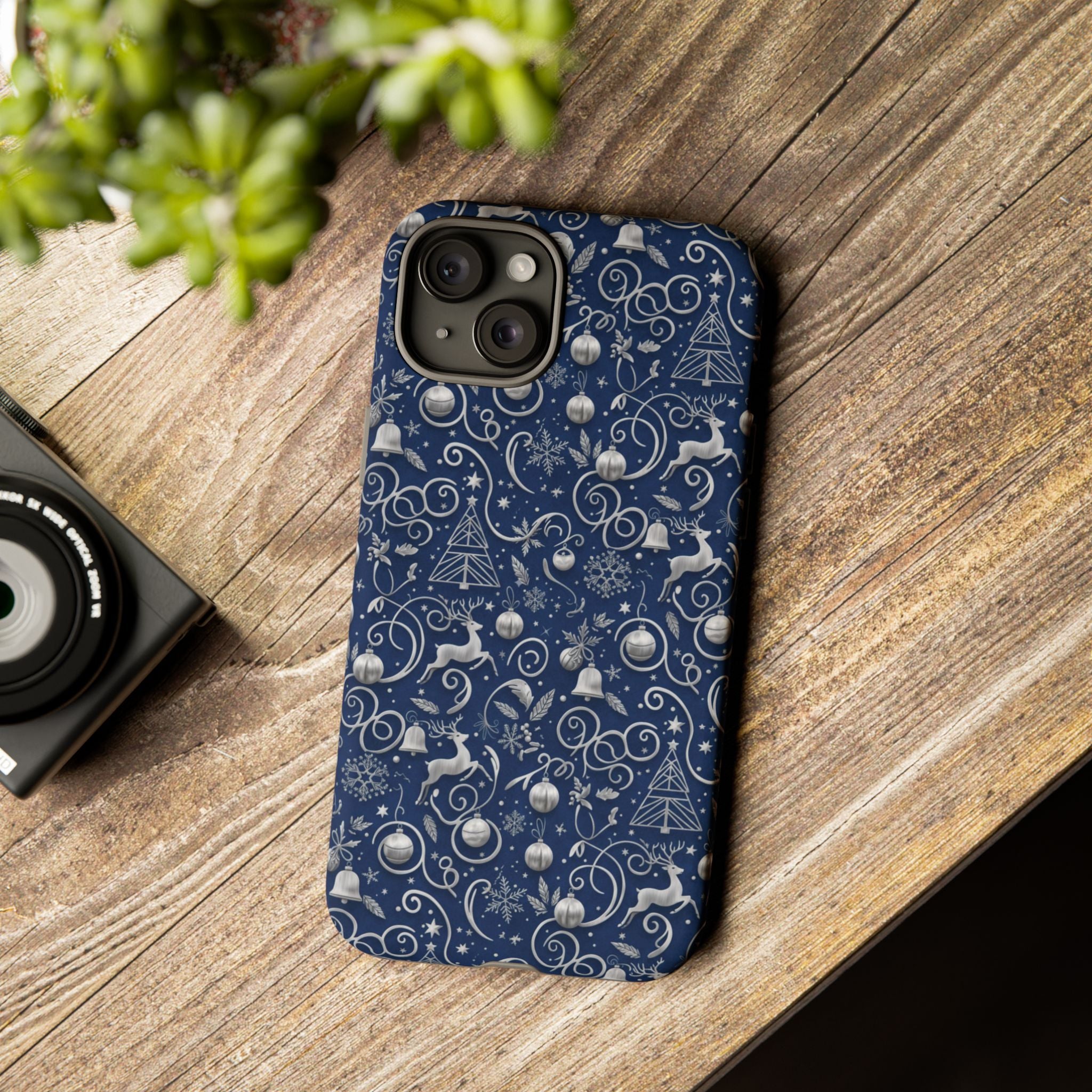Coque Téléphone Noël Bleu & Argent – Motif Paillettes Festives pour iPhone 17, Tous iPhones & Galaxy | Cadeau MRSBYVALLE pour Elle