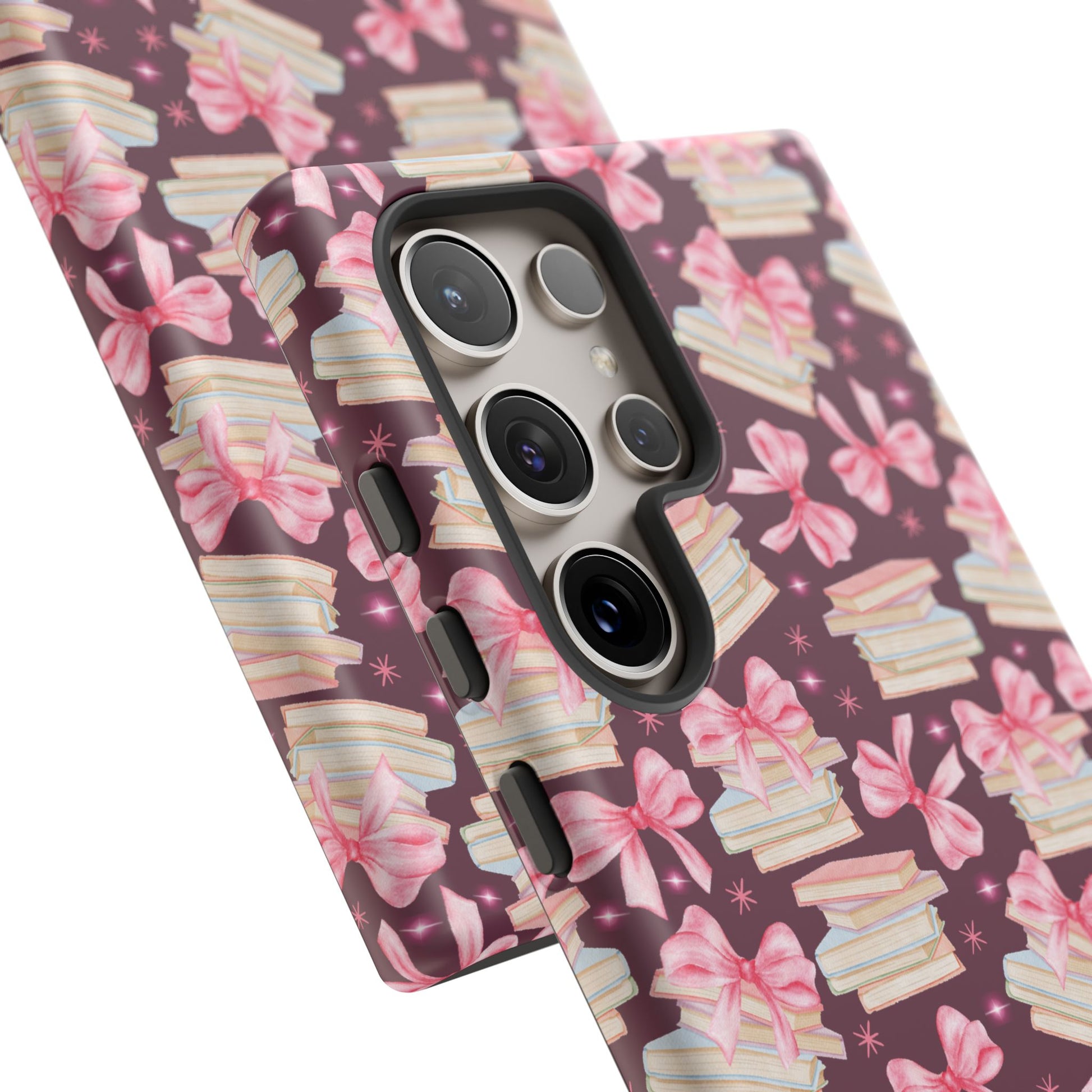 Coquette Pink Bows & Books Phone Case for iPhone 16 15 14 13 12  21 23 Samsung, and Pixel | Stylish Protective Cover Gift for Her Perfect for Floral Lover