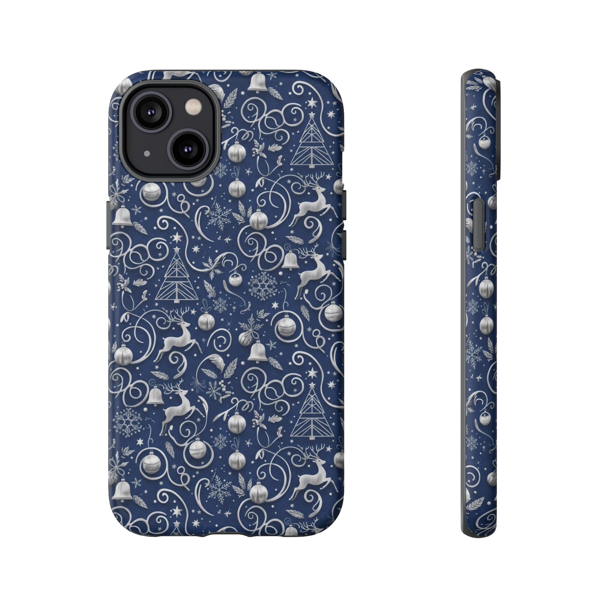 Blue & Silver Christmas Phone Case – Holiday Sparkle Design for iPhone 17, All iPhones & Galaxy | MRSBYVALLE Gift for Her