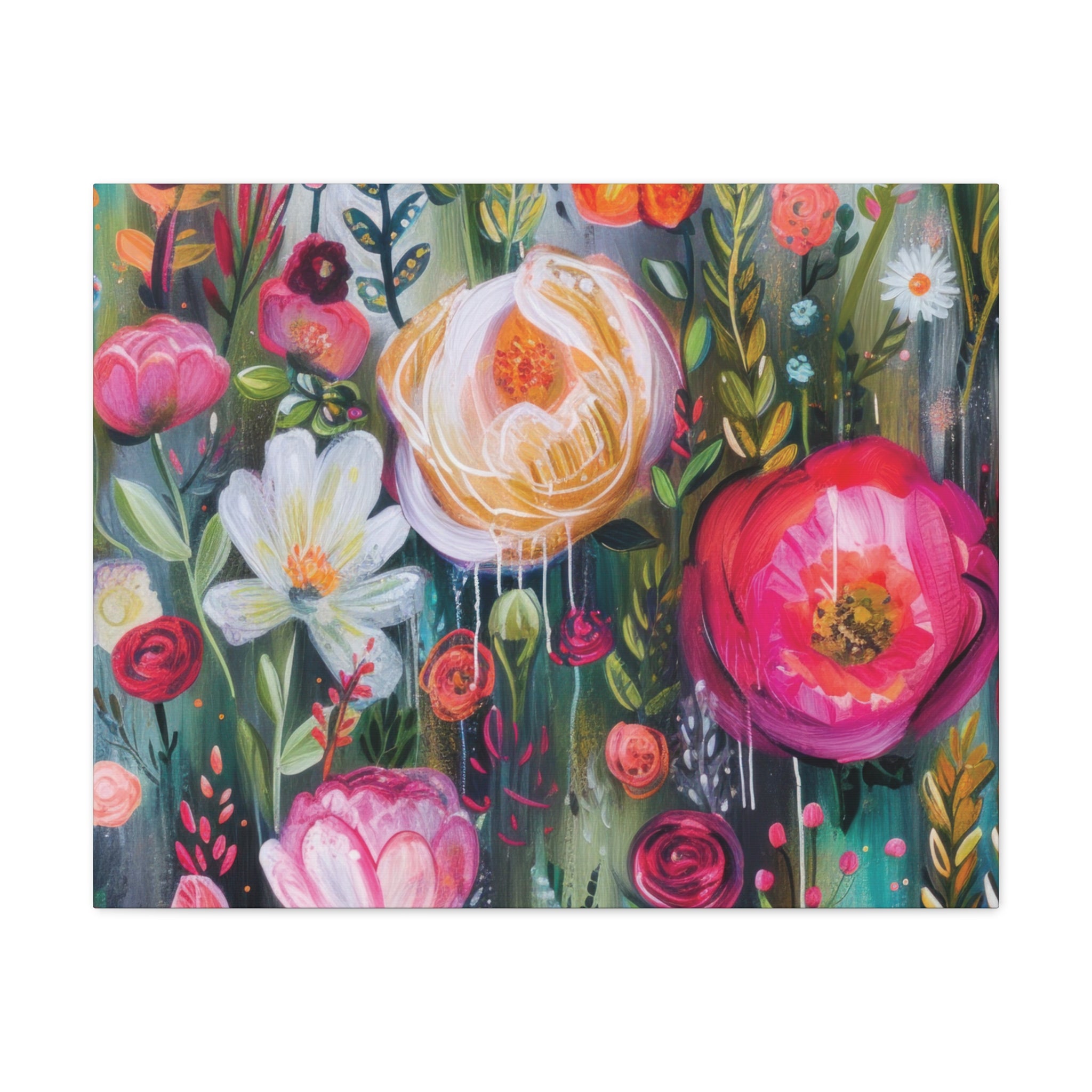 Watercolor Boho Floral Wall Art Matte Canvas Stretched, Vibrant Botanical Design, Perfect for Living Room, Bedroom, or Office Decor, Adds a Stylish Touch to Any Space - MRSBYVALLE