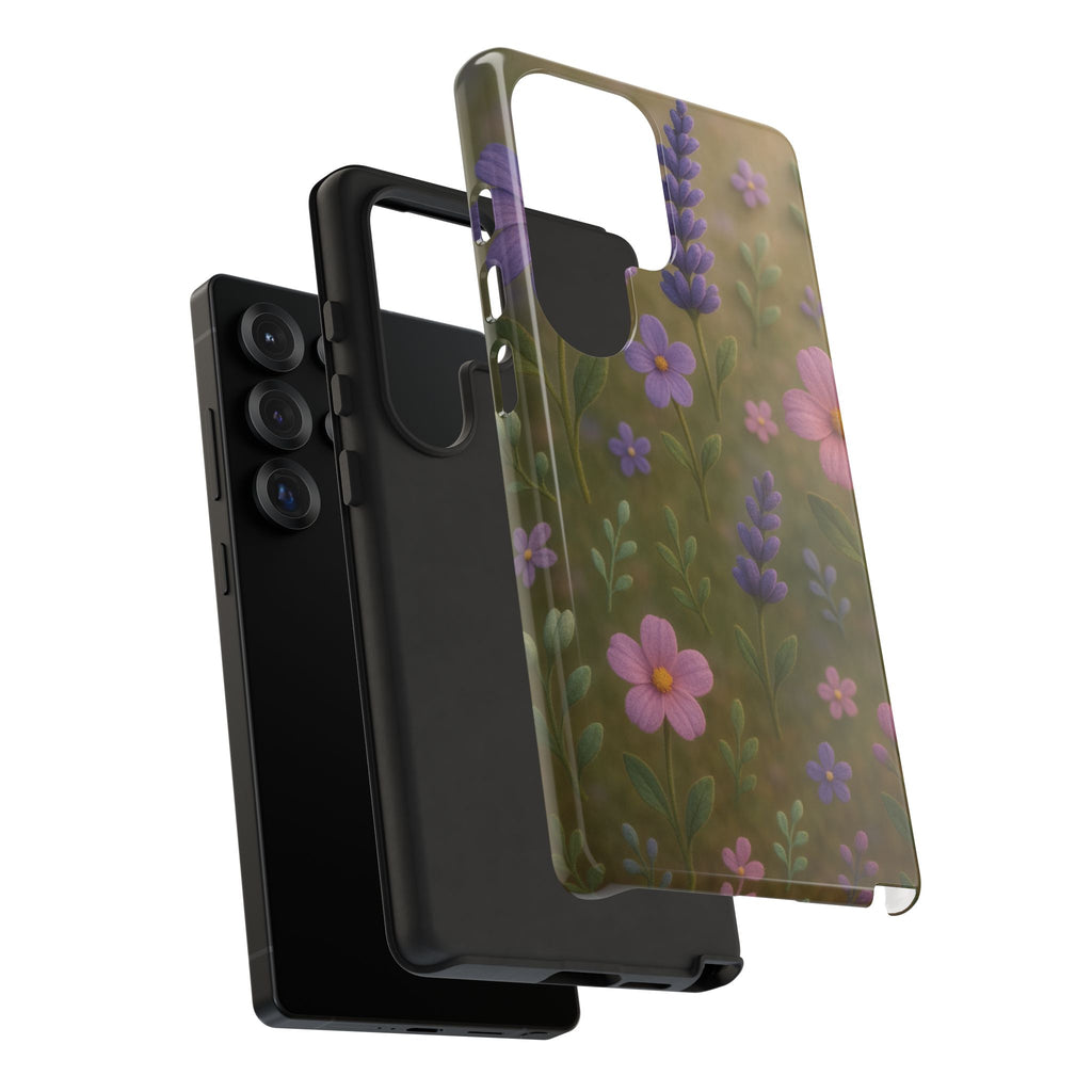 Pastel Flowers 3D Illusion Wildflower Phone Case Cute Pastel Floral Design in Lavender, Pink, Mint Green Aesthetic Protective Case for iPhone and  Android