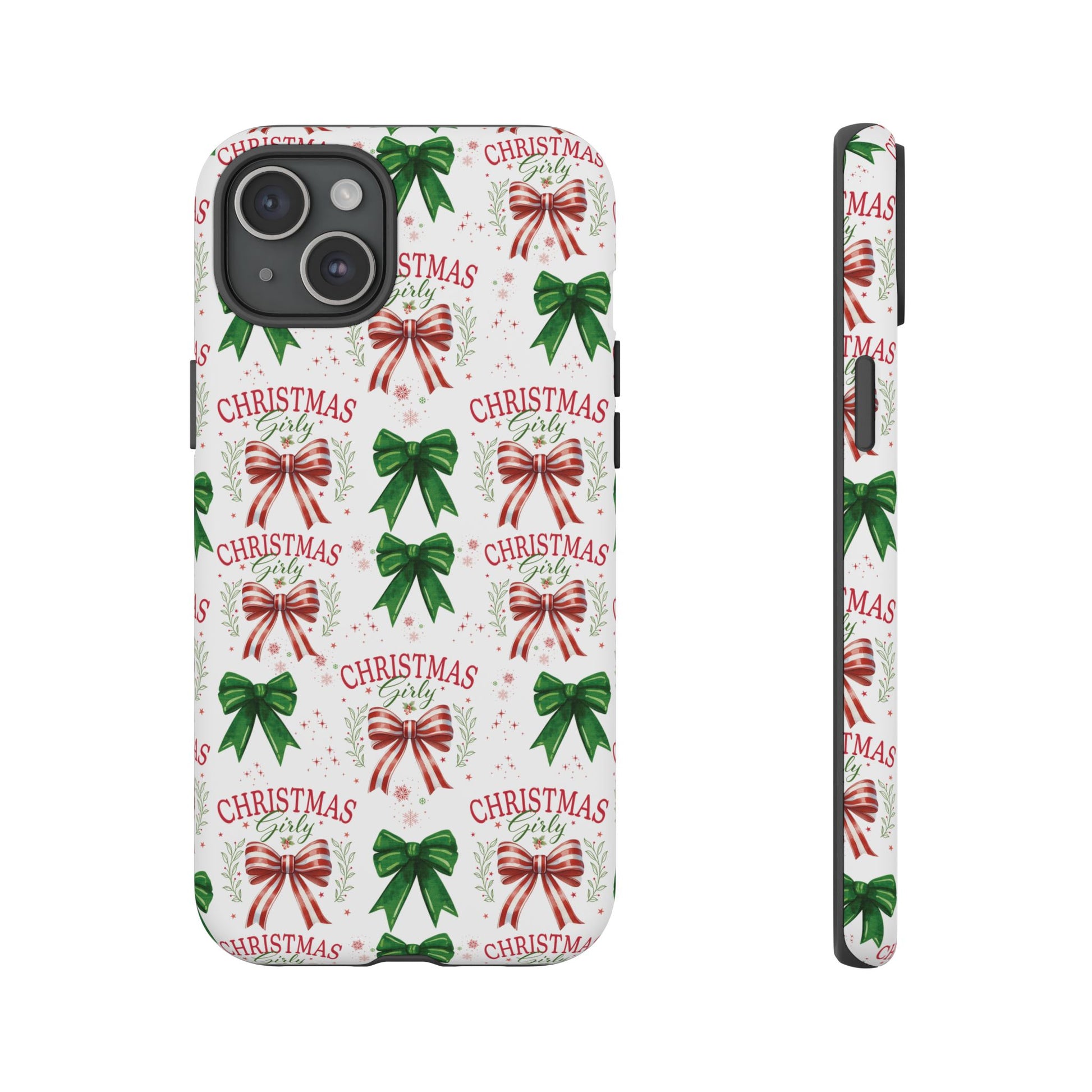 Girly Christmas Coquette Bows Pastel Phone Case for iPhone 17 16 15 23 Samsung, and Pixel | Stylish Protective Cover Gift for Her Perfect for Floral Lover