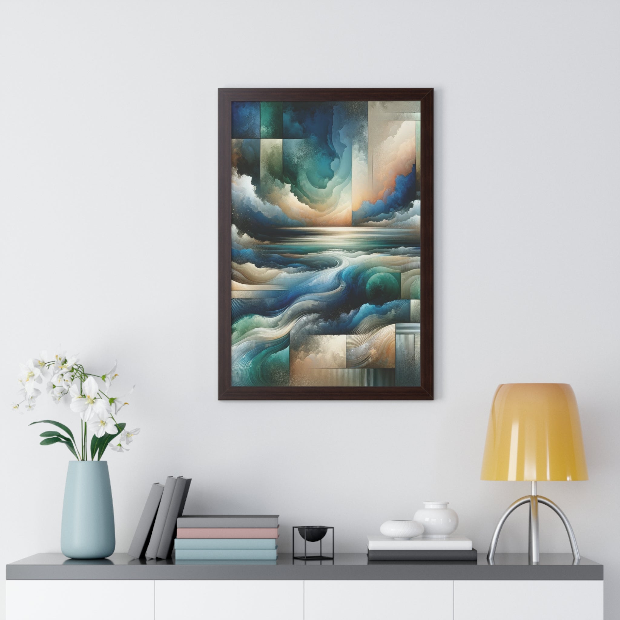 Contemporary Elegance Abstract Modern Art Framed Canvas Print Wall Classic Encased in Black, White, or Walnut Frames with Durable Acrylic Protection Ready to Hang Timelessly Crafted..