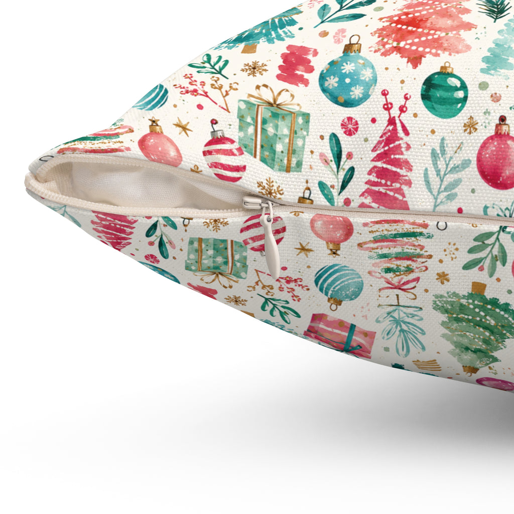 Christmas Trees & Ornaments Holiday Throw Pillow Fun Watercolors