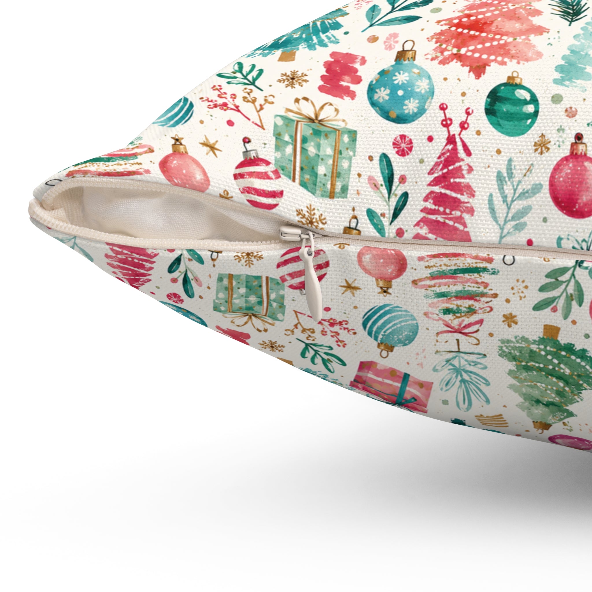 Christmas Trees & Ornaments Holiday Throw Pillow Fun Watercolors