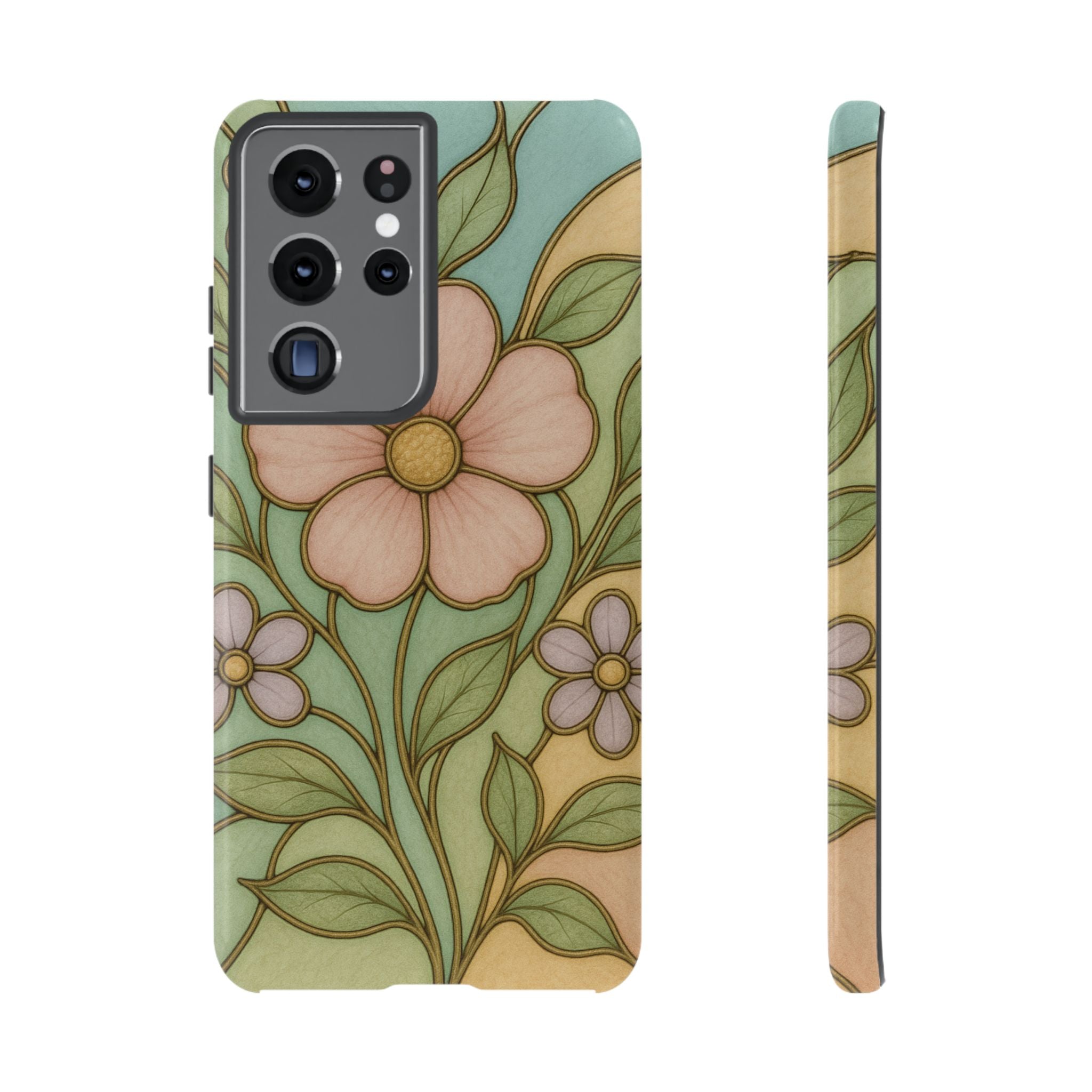 Pastel Pink, Yellow Stain Glass Illusion Floral Phone Case  Romantic Cottagecore Aesthetic, Soft Botanical Design, Protective Gift for Her, Fits iPhone & Samsung Models