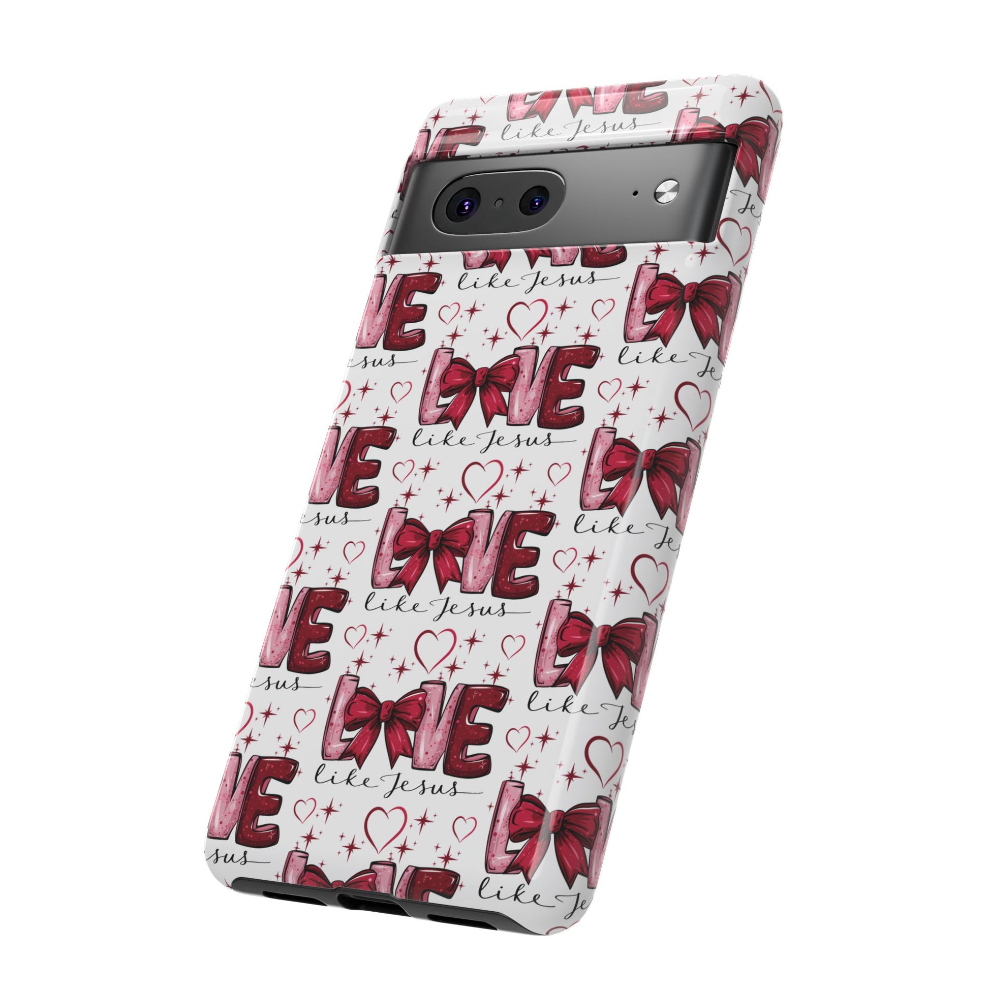 Love Like Jesus Red Bows and Hearts—Tough, Faithful Phone Cases & Religious iPhone Accessories: Protect Your Device & Show Your Faith