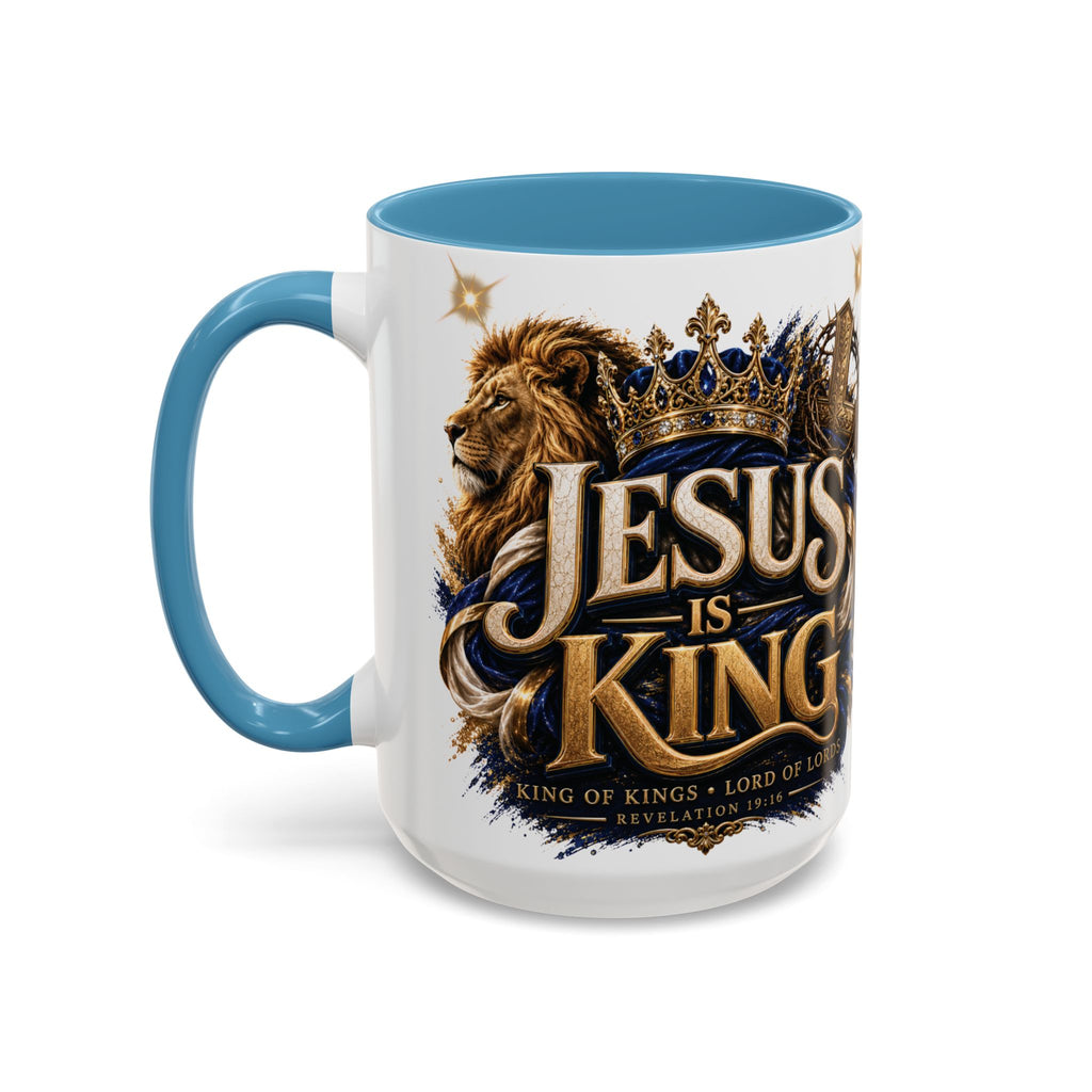 Jesus Is King Coffee Mug Christian Faith Accent Mug (11/15oz) Gift for Dad Mom
