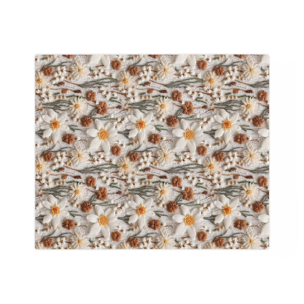 Wildflower Mirage Boho 3D Embroidery Illusion Minky Blanket Cozy Comfort Throw Ultra-Soft Microfiber Comfort Blanket, Perfect for Snuggling Decor, Cozy All-Season Warmth, Comfort Housewarming Gift Throw.