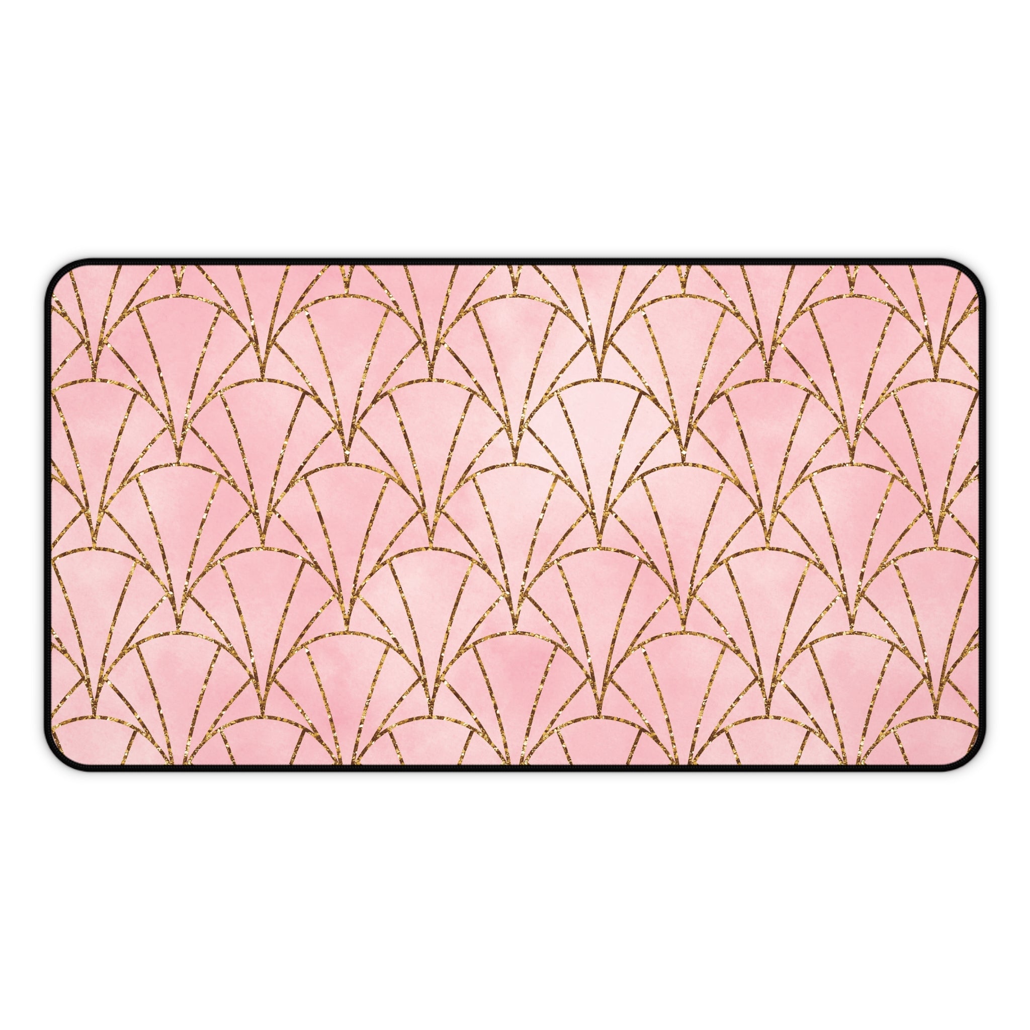 Art Deco Pink & Gold Fan Desk Mat — Glam Desktop Mouse Pad