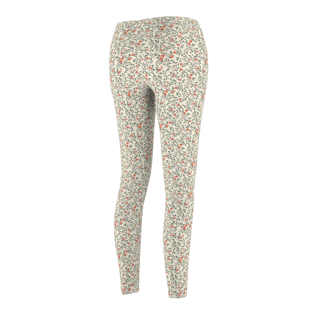 Elegant Orange Floral & Beige Abstract Leggings – Perfect Casual Pants for Everyday Wear, Yoga, or Lounging | Soft, Stretchy, and Stylish for Active Comfort  Available in Plus Sizes - MRSBYVALLE