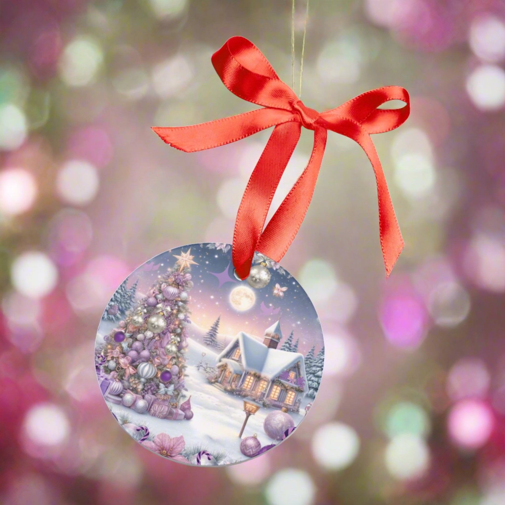 Christmas Lavender Acrylic Ornament with Ribbon Elegant and Festive Holiday Decoration Durable Holiday Keepsake | Charming Winter Design | Ideal for Tree Trimming and Gift Giving - MRSBYVALLE