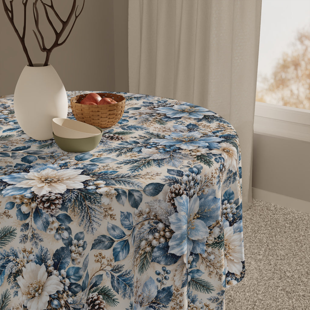 Icy Blue & Cream Floral Square Tablecloth