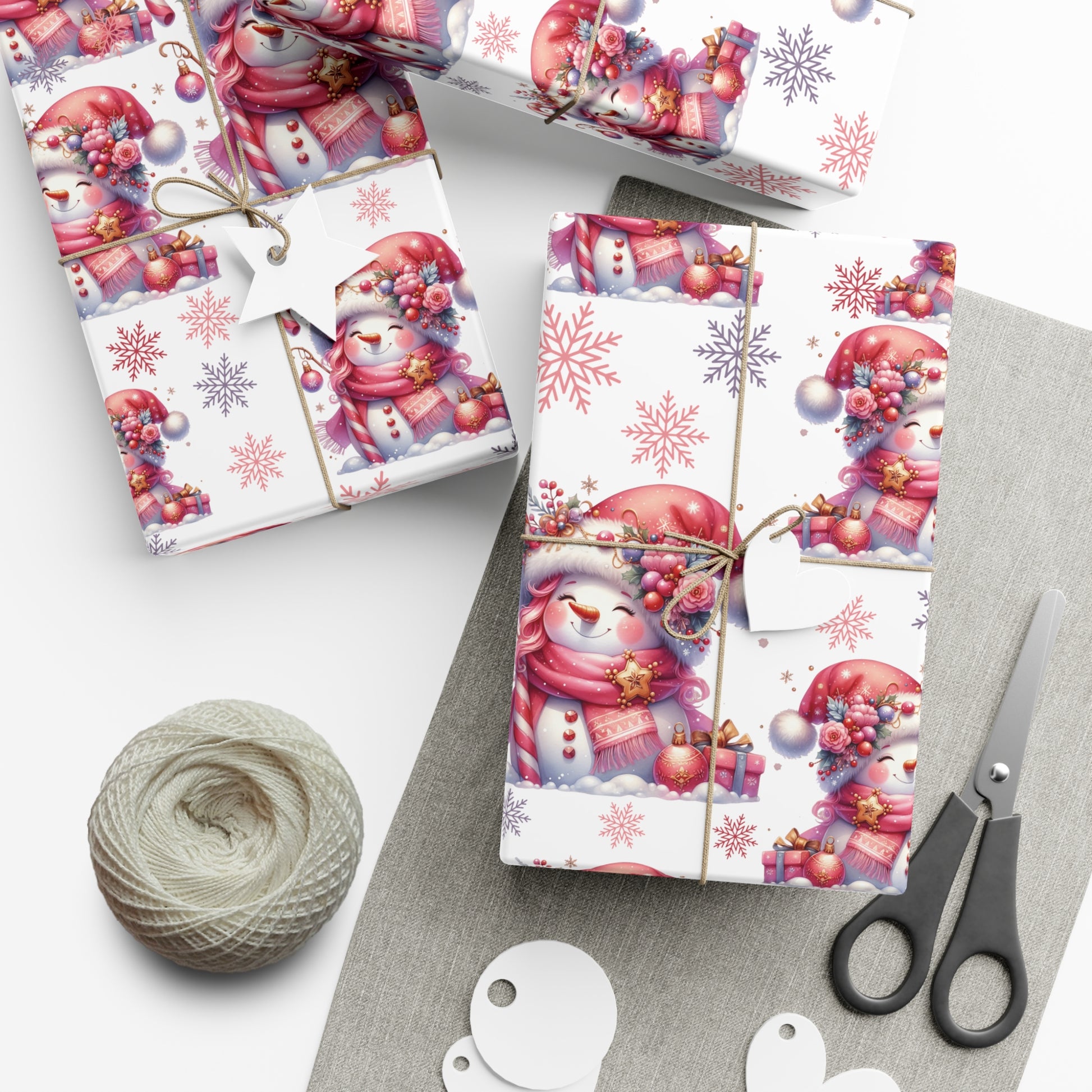 Enchanting Pink Christmas Wrapping Paper Whimsical Winter Wonderland with Pastel Trees, Snowflakes, and Festive Gifts Perfect for a Magical Holiday Season in Matte/Satin, All Occasion - MRSBYVALLE