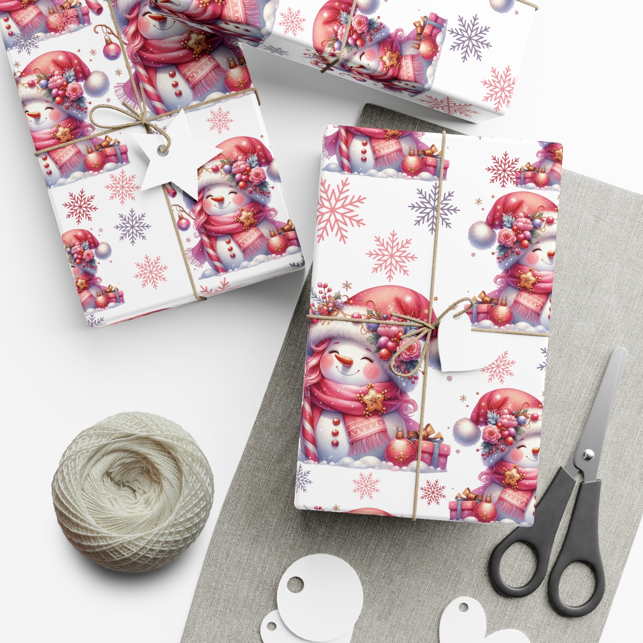 Enchanting Pink Christmas Wrapping Paper Whimsical Winter Wonderland with Pastel Trees, Snowflakes, and Festive Gifts Perfect for a Magical Holiday Season in Matte/Satin, All Occasion - MRSBYVALLE
