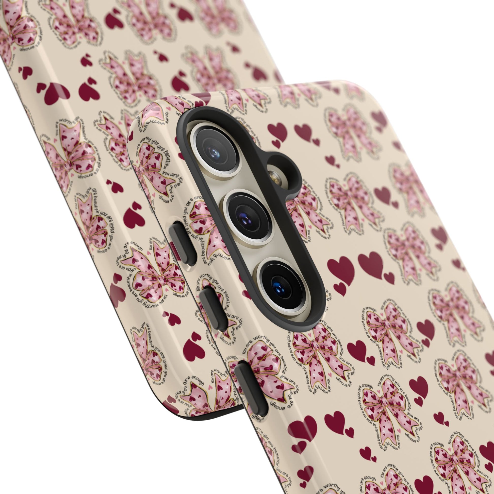 Charming Hearts & Pink Bows Phone Case Stylish & Durable Protection for Your Device | Scratch-Resistant, Slim Fit, and Lightweight Design for Everyday Use for iPhone & Android | Fresh Nature-Inspired Design!