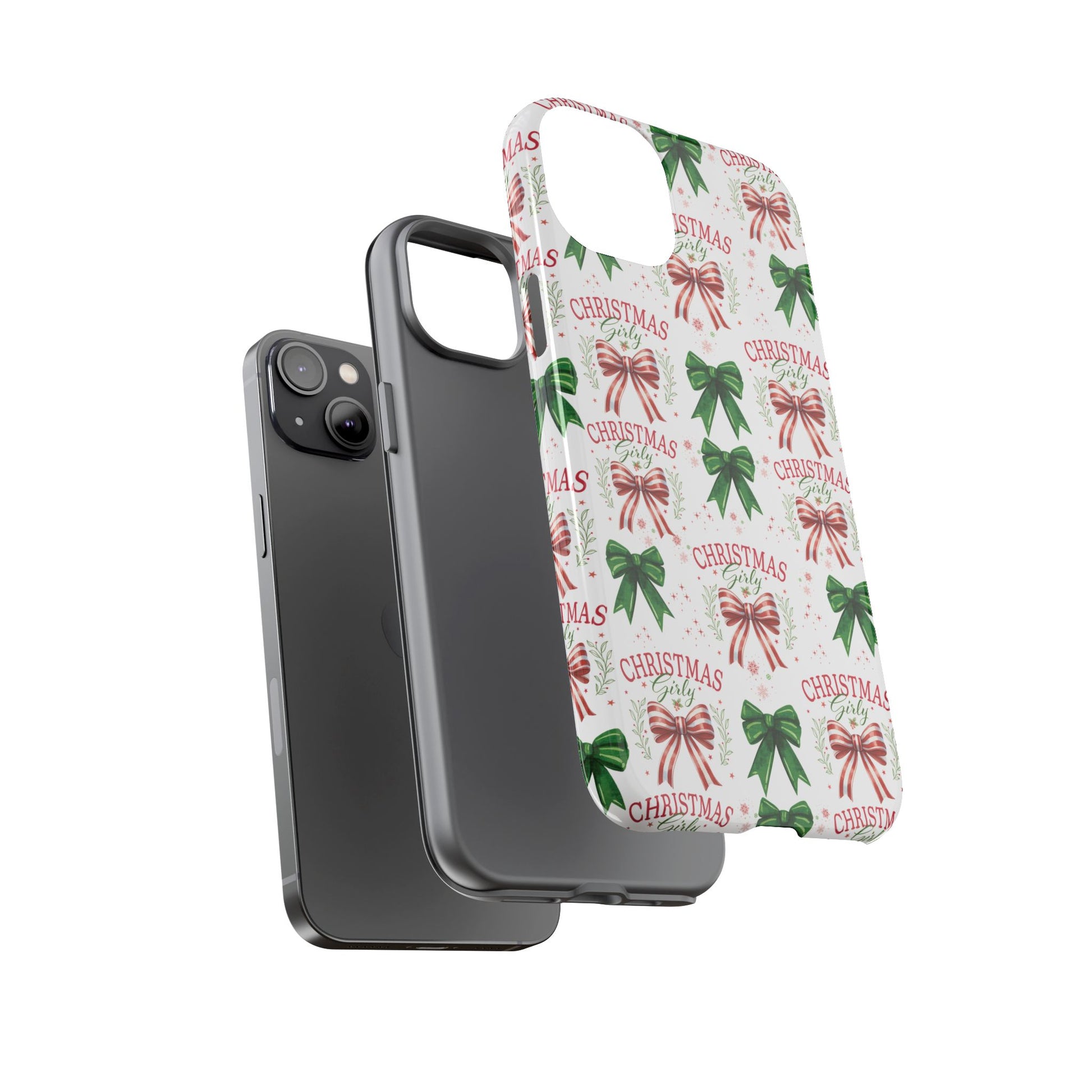 Girly Christmas Coquette Bows Pastel Phone Case for iPhone 17 16 15 23 Samsung, and Pixel | Stylish Protective Cover Gift for Her Perfect for Floral Lover
